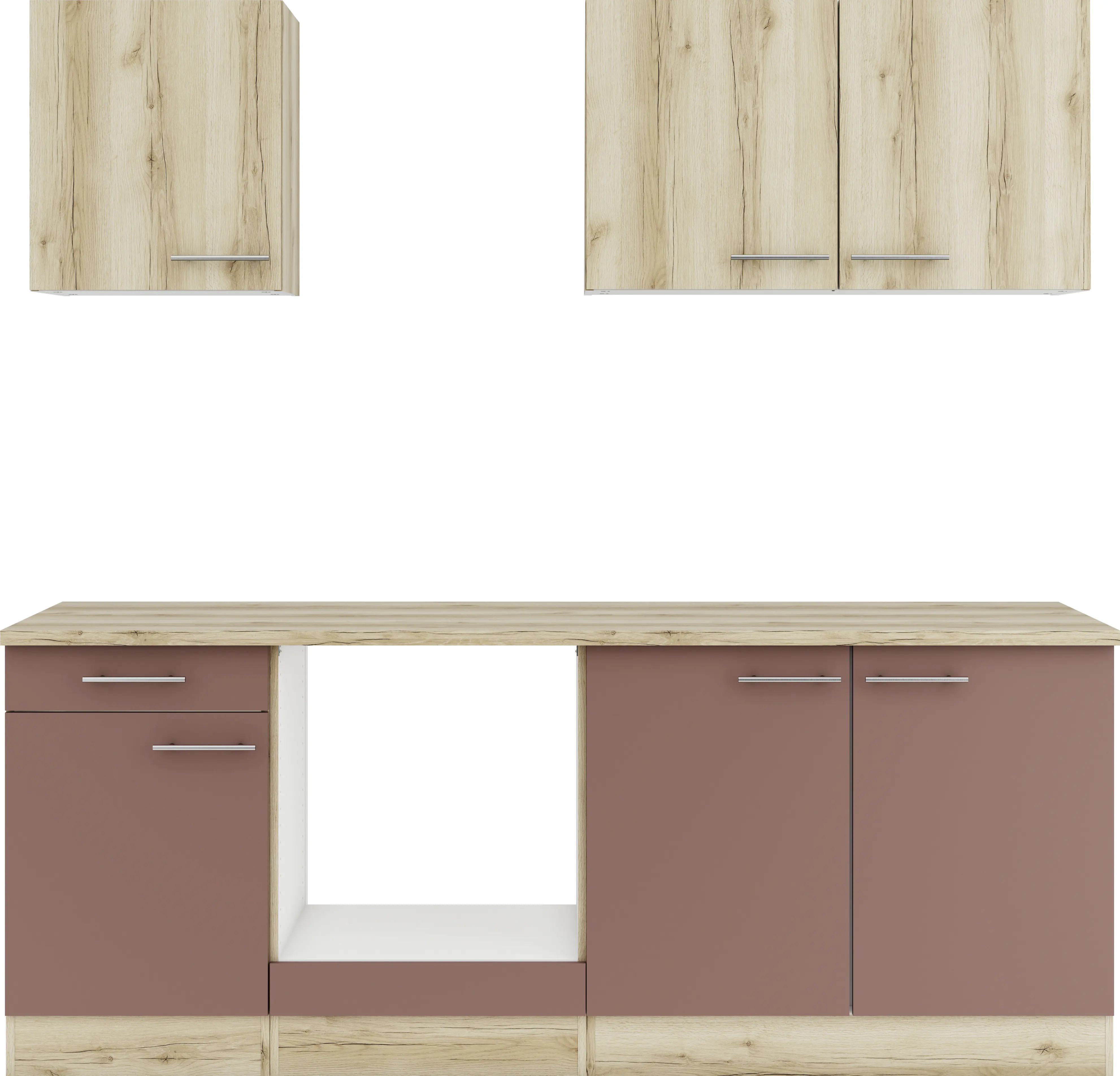 Optifit Küchenzeile Livorno 290/Bari 407 ohne Geräte wildeiche/rostrot 210 cm