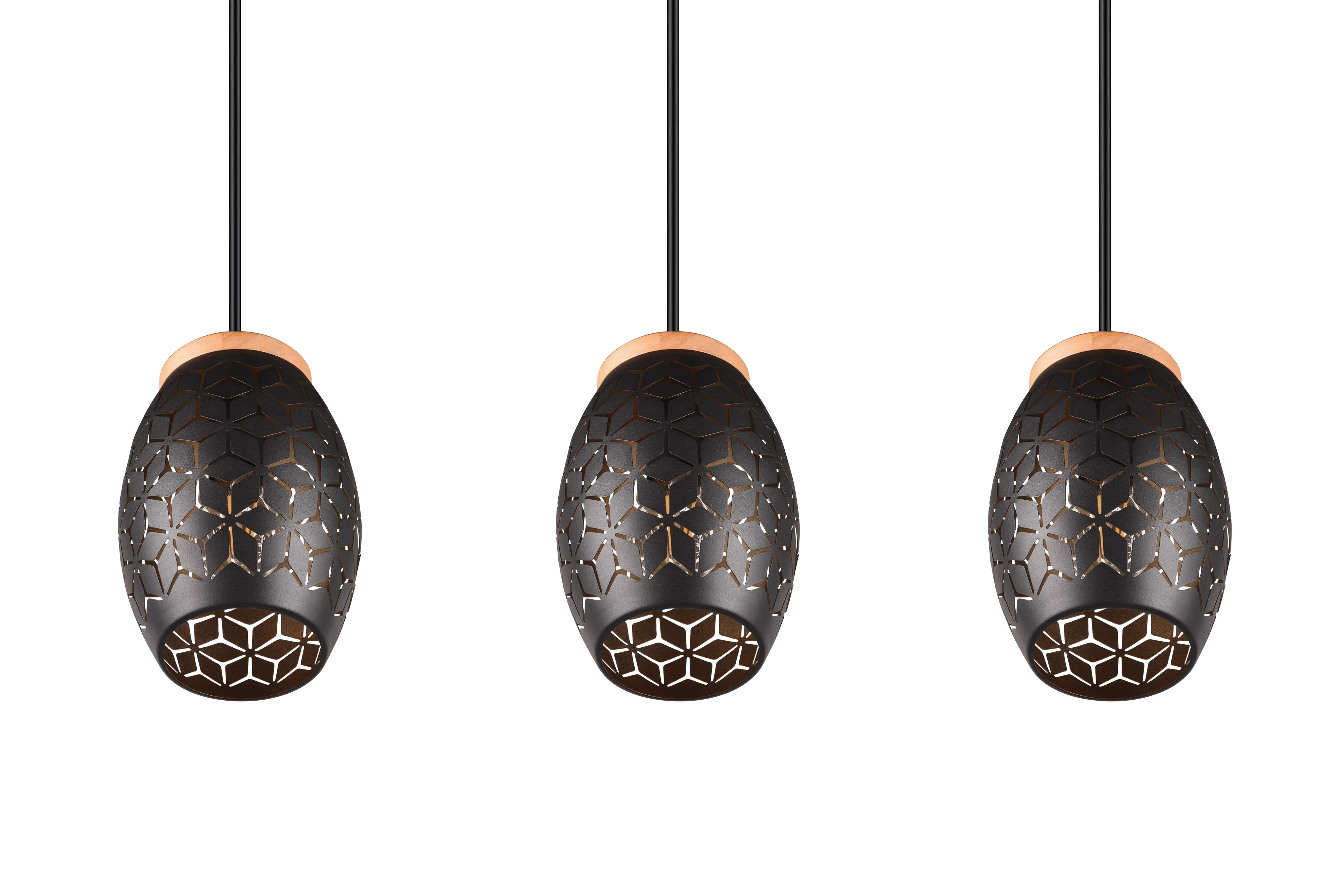 Trio Leuchten Pendelleuchte Bidar 3xE27, schwarz, gold