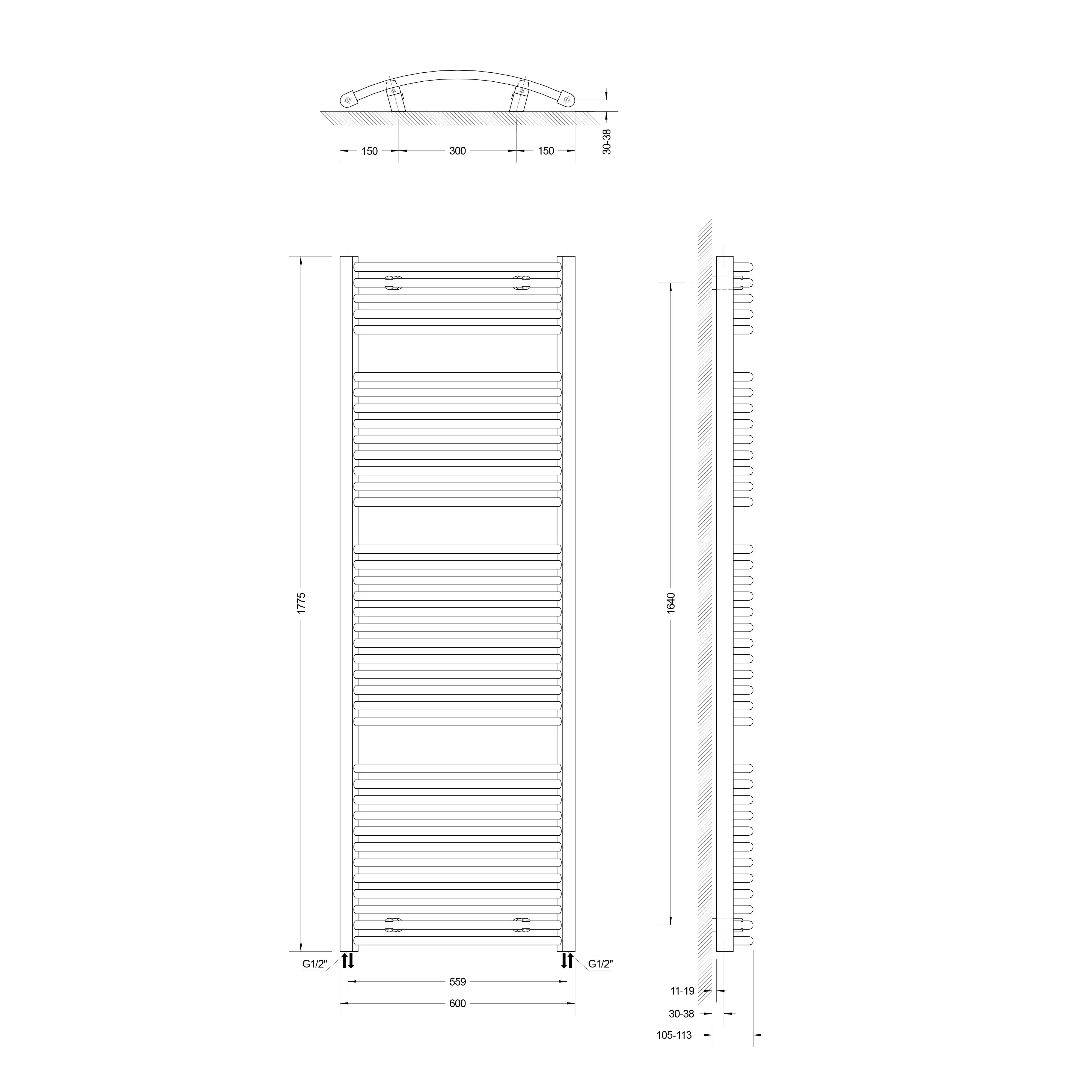Schulte Badheizkörper München Rund 177,5 x 60 x 105-113 cm 1224 Watt