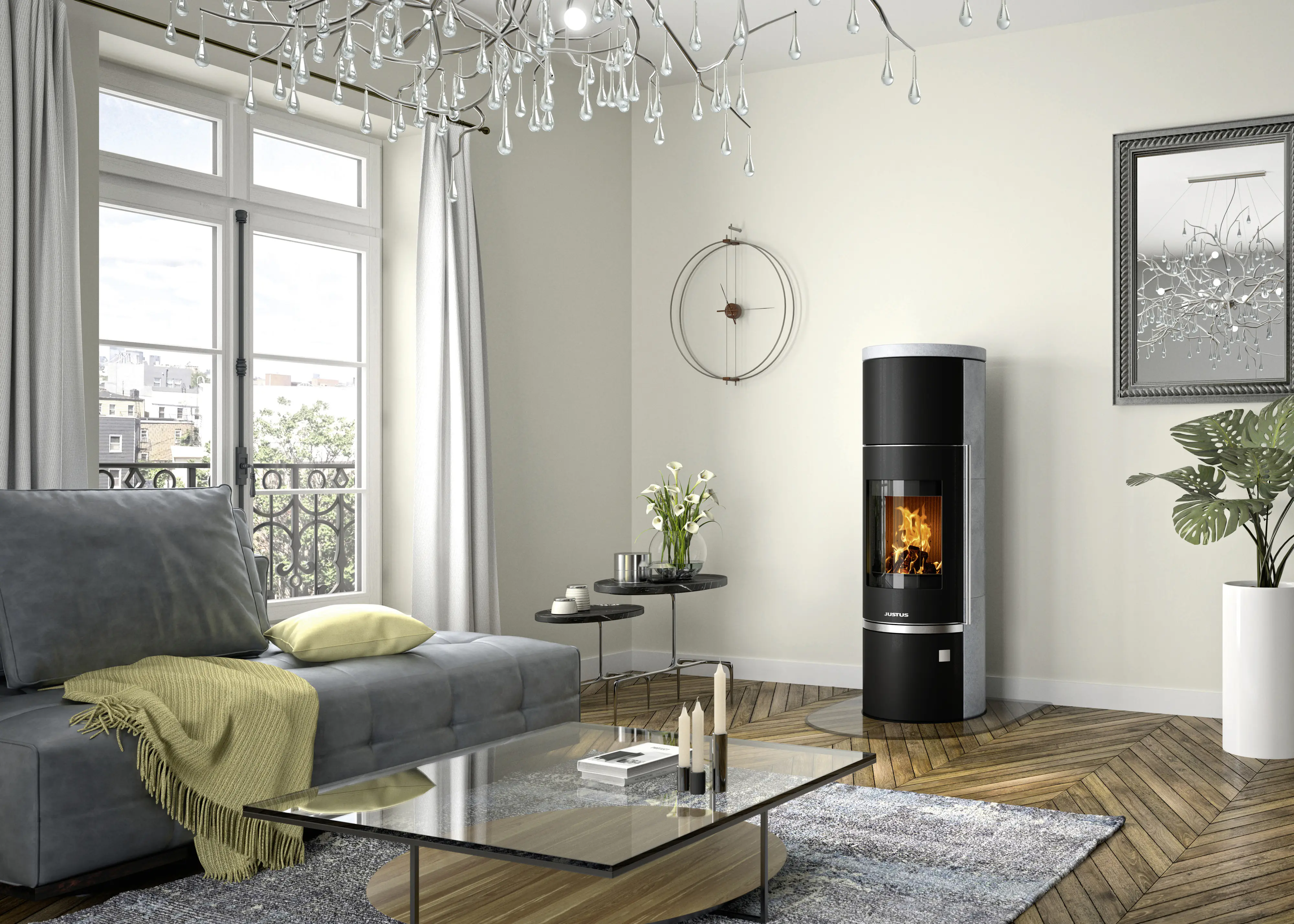 Justus Kaminofen Faro W+ 2.0 Speckstein Stahl schwarz 7 kW