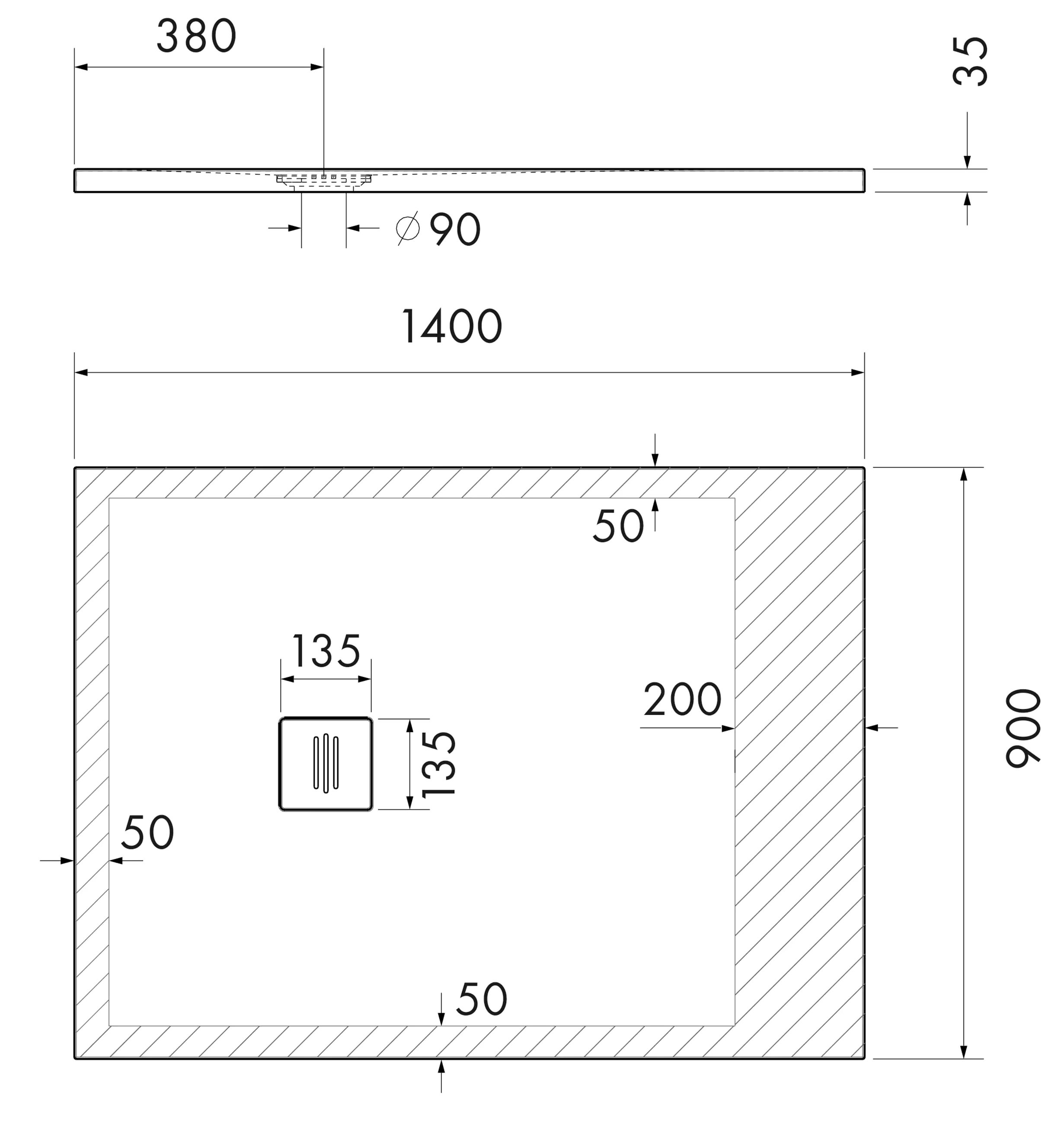 Ottofond Duschwanne Nevis 140x90x3,5 cm, weiß