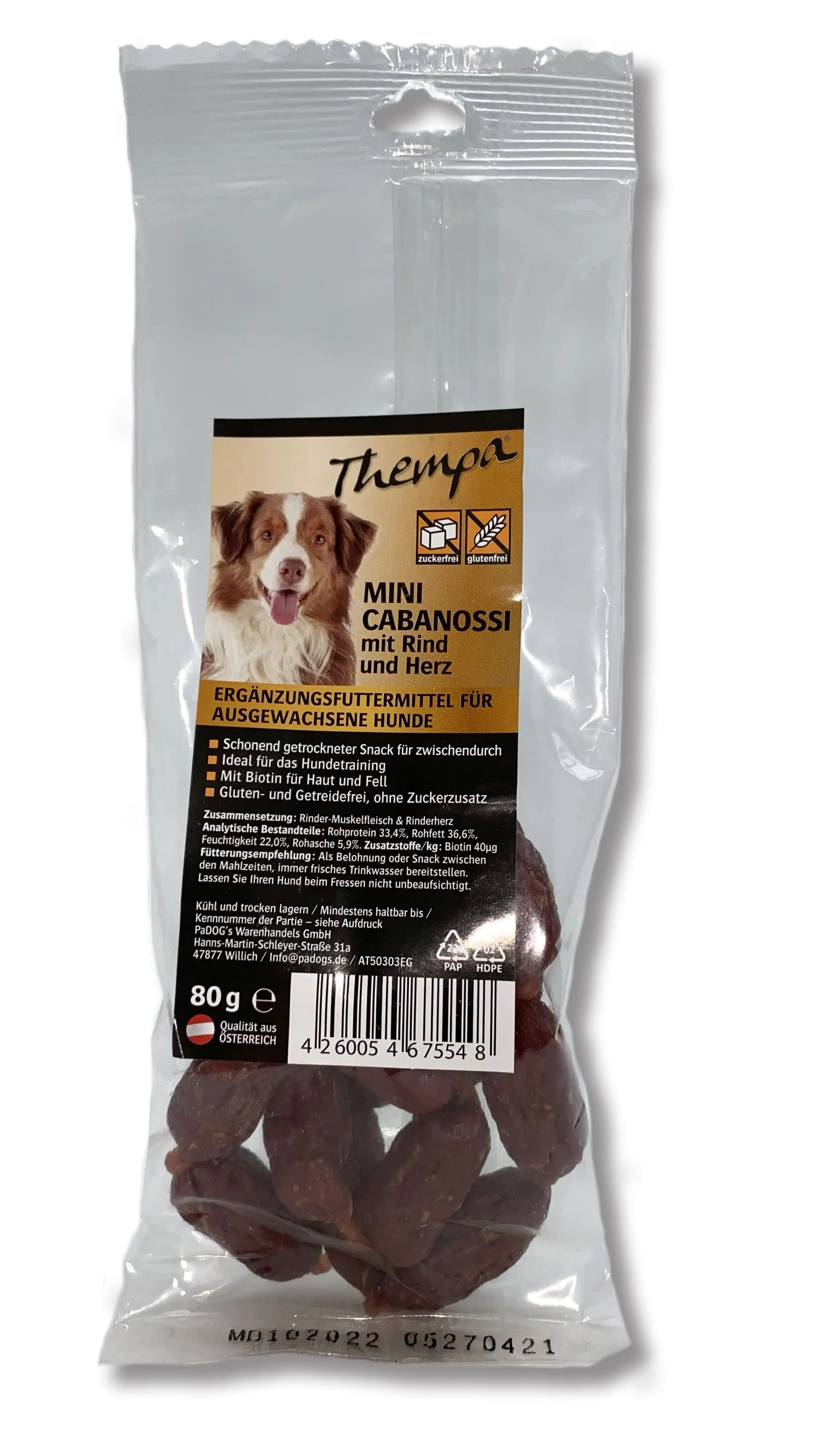 Thempa Hundeleckerli Mini Cabanossi Rind mit Herz Thempa Hundeleckerli Mini Cabanossi Rind mit Herz