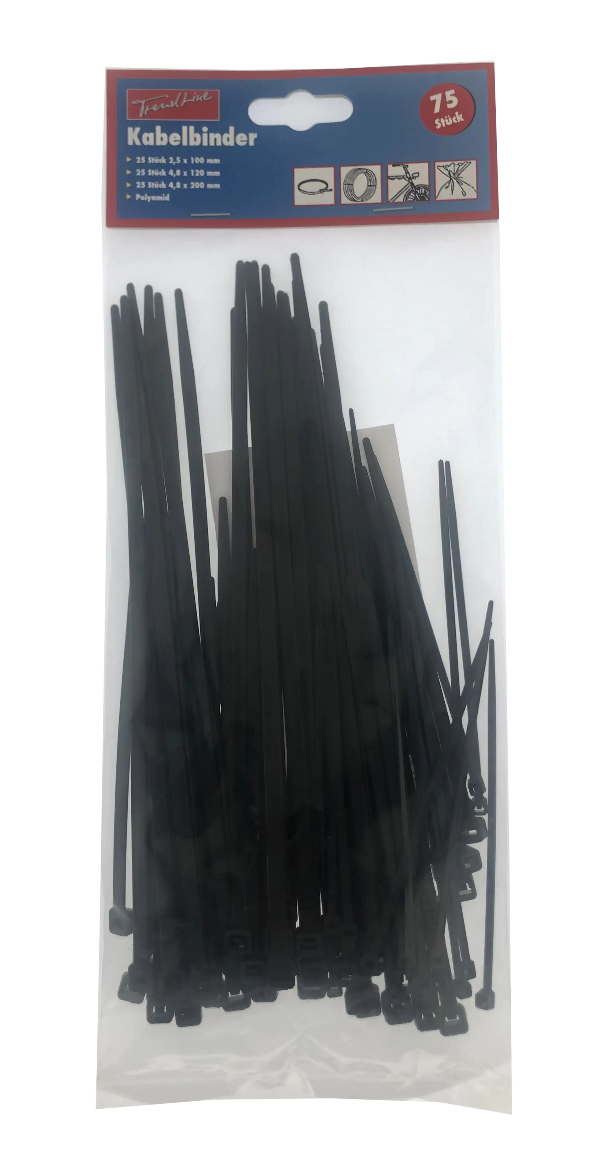 TrendLine Kabelbinder-Set schwarz, 75 Stück