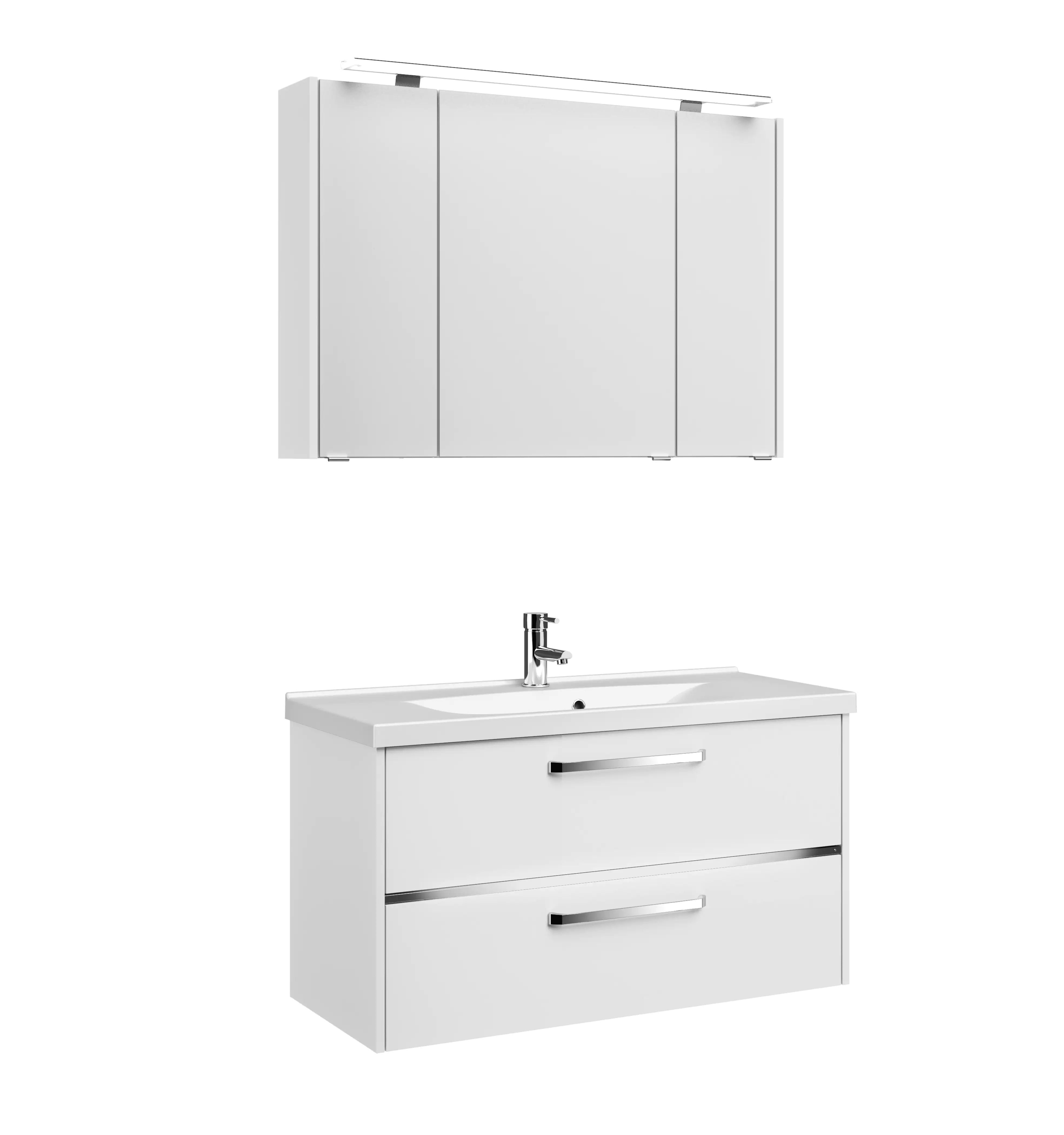 Primaster Badmöbel-Set Berlin weiß 105 cm LED-Leuchten, Mineralgusswaschtisch