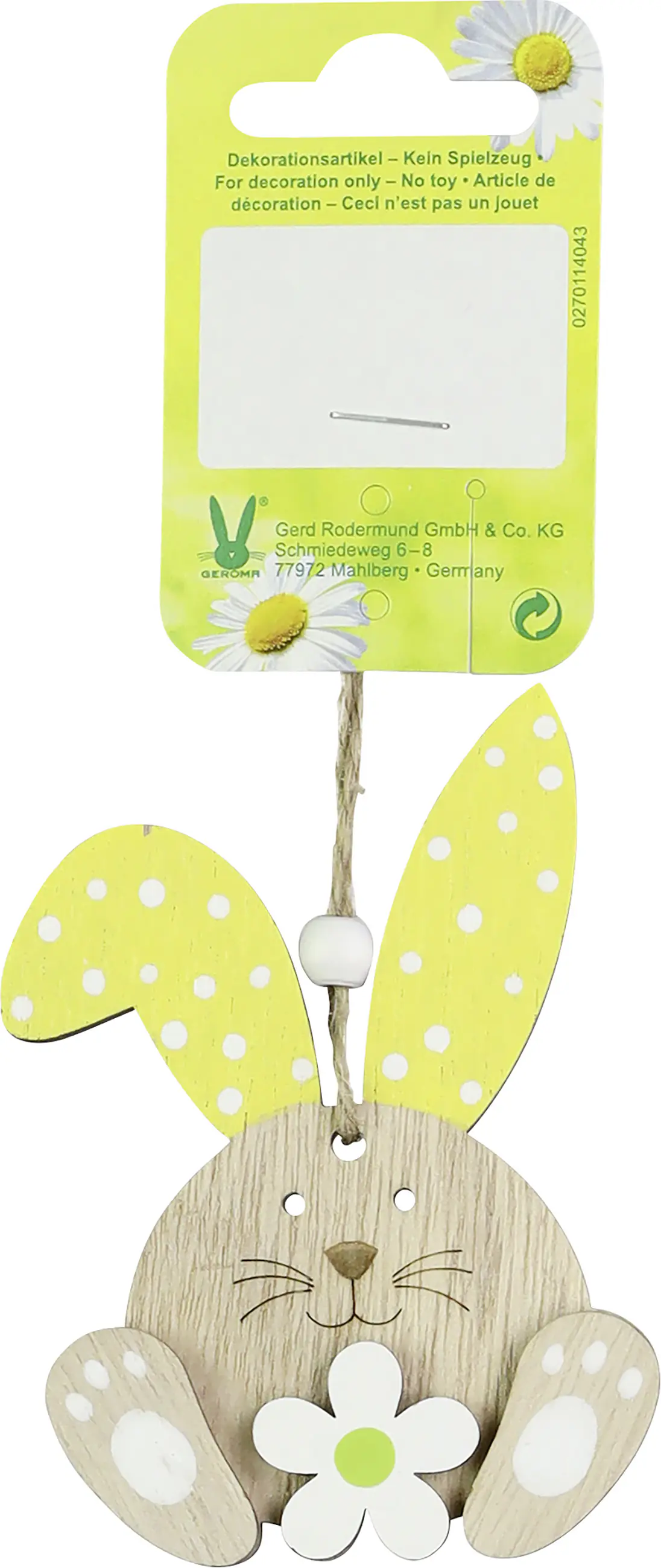 Osterdeko Anhänger Hase Holz 6,5 x 8,5 cm gelb