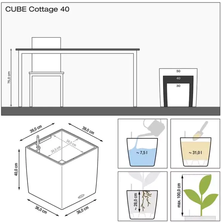 Lechuza Pflanzgefäß Cube Cottage 40 granit