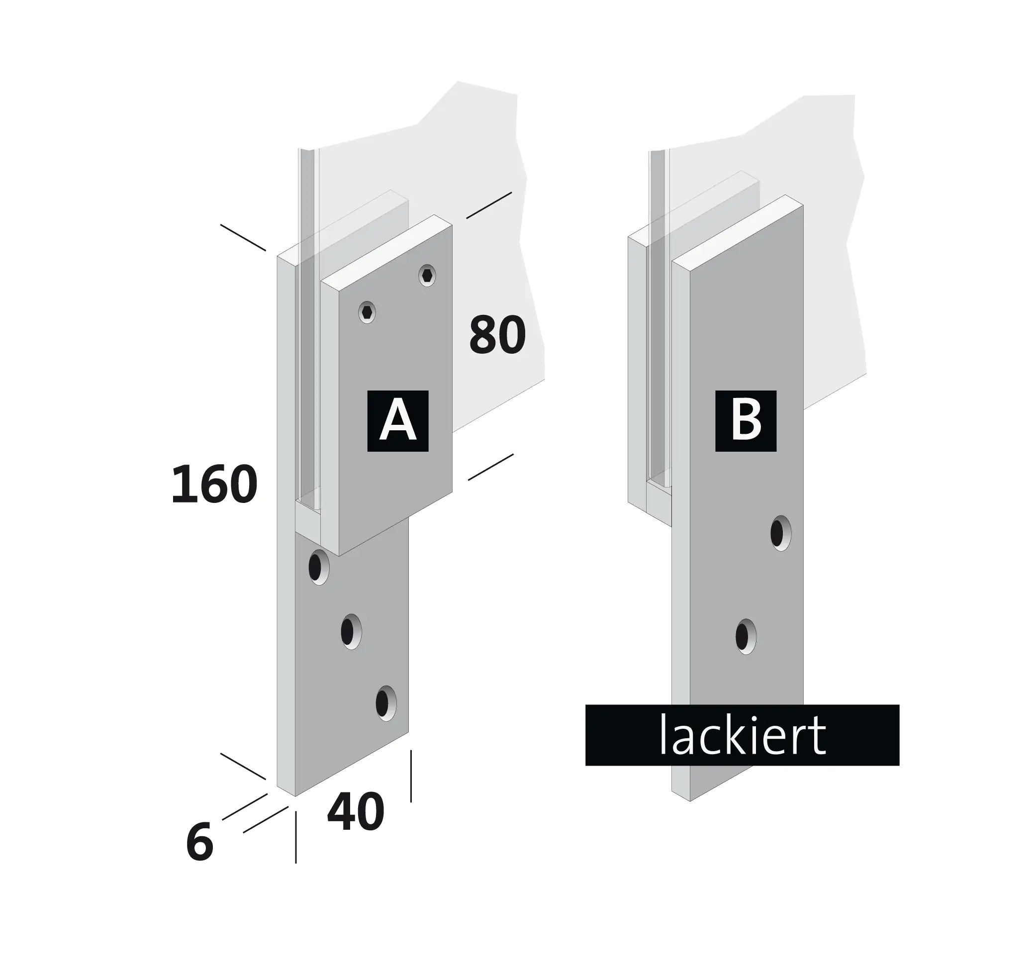 Thekenhalter für 6 mm ESG-Glas weiß lackiert