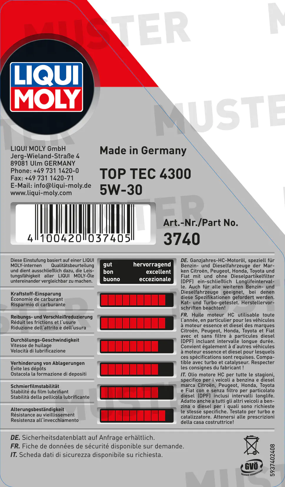 Liqui Moly Motoröl Top Tec 4300 SAE 5W-30 1 L