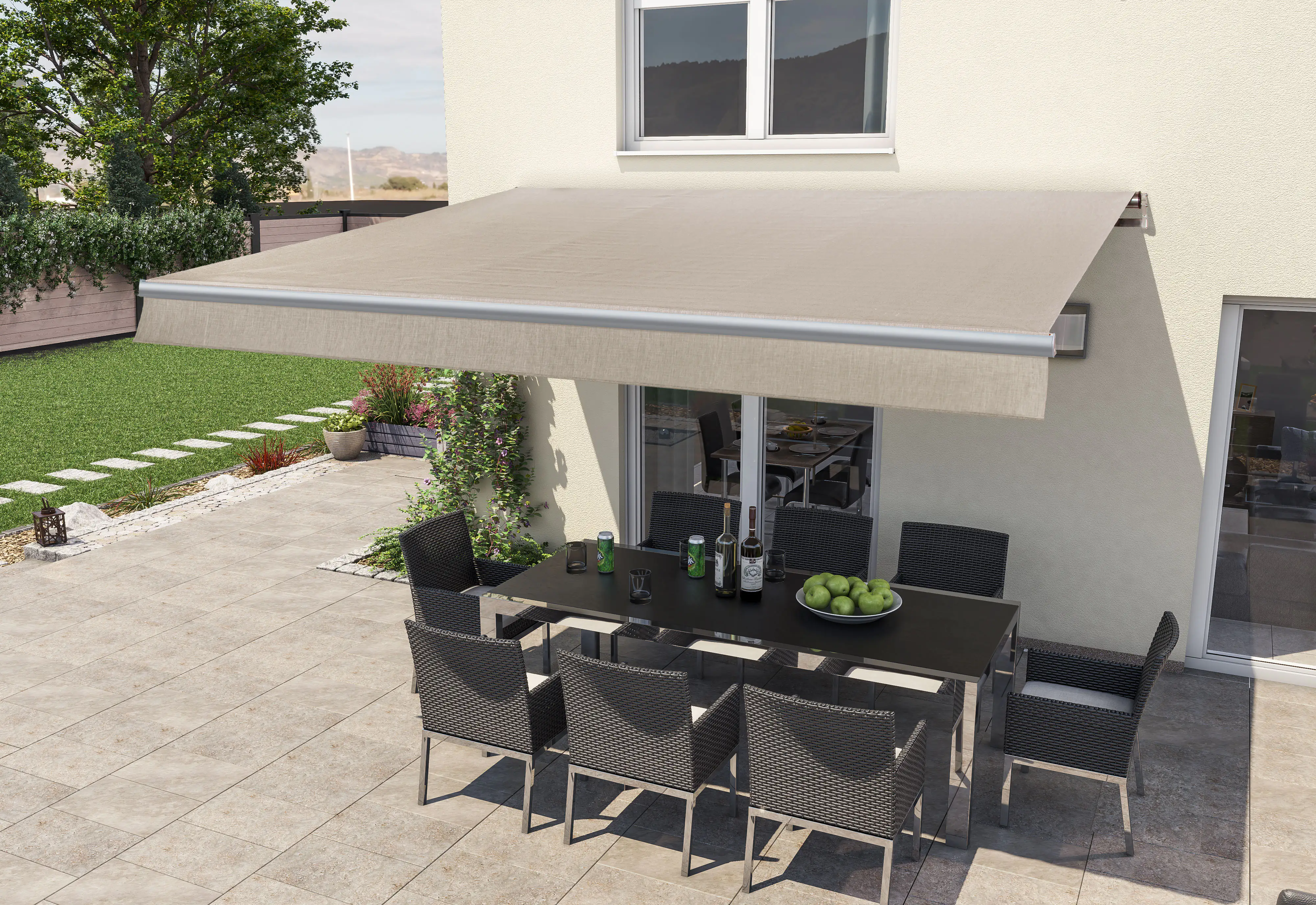 4333692767453 Gelenkarm-Markise Berlin mit Funkmotor beige Breite 300 cm Ausfall 200 cm