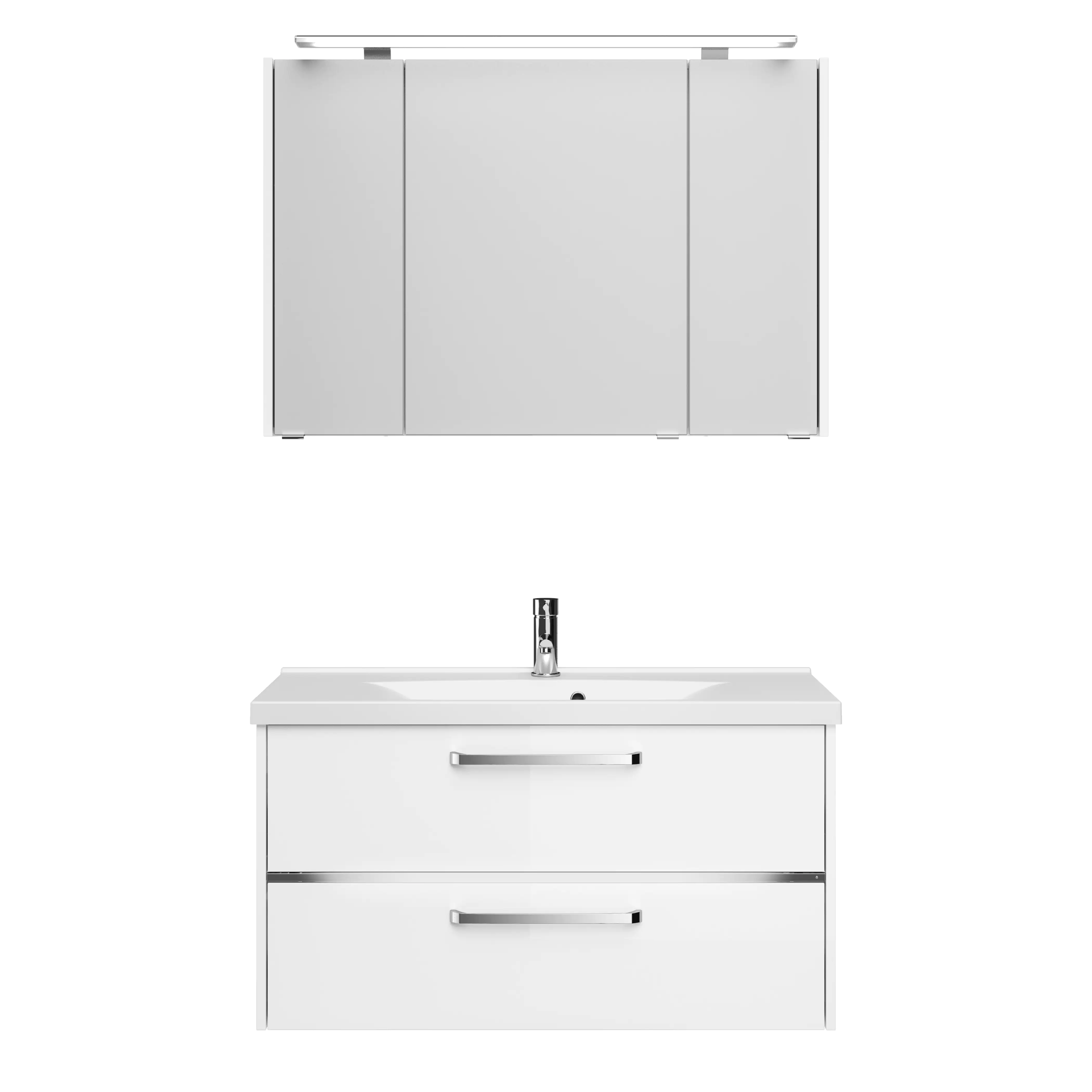 Primaster Badmöbel-Set Berlin weiß 105 cm LED-Leuchten, Mineralgusswaschtisch