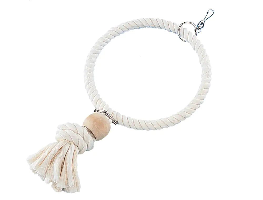 Nobby Vogelspielzeug Baumwollring mit Holzklotz 36 cm weiß