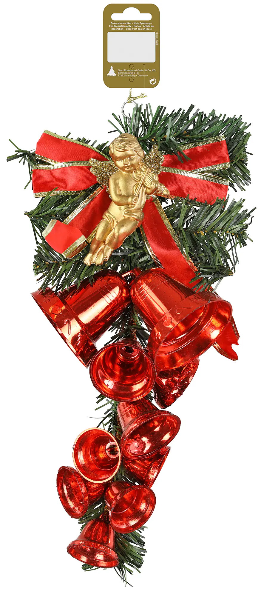 Weihnachtsanhänger Glocken mit Engel aus Kunststoff 36 cm rot-grün 1 Stück