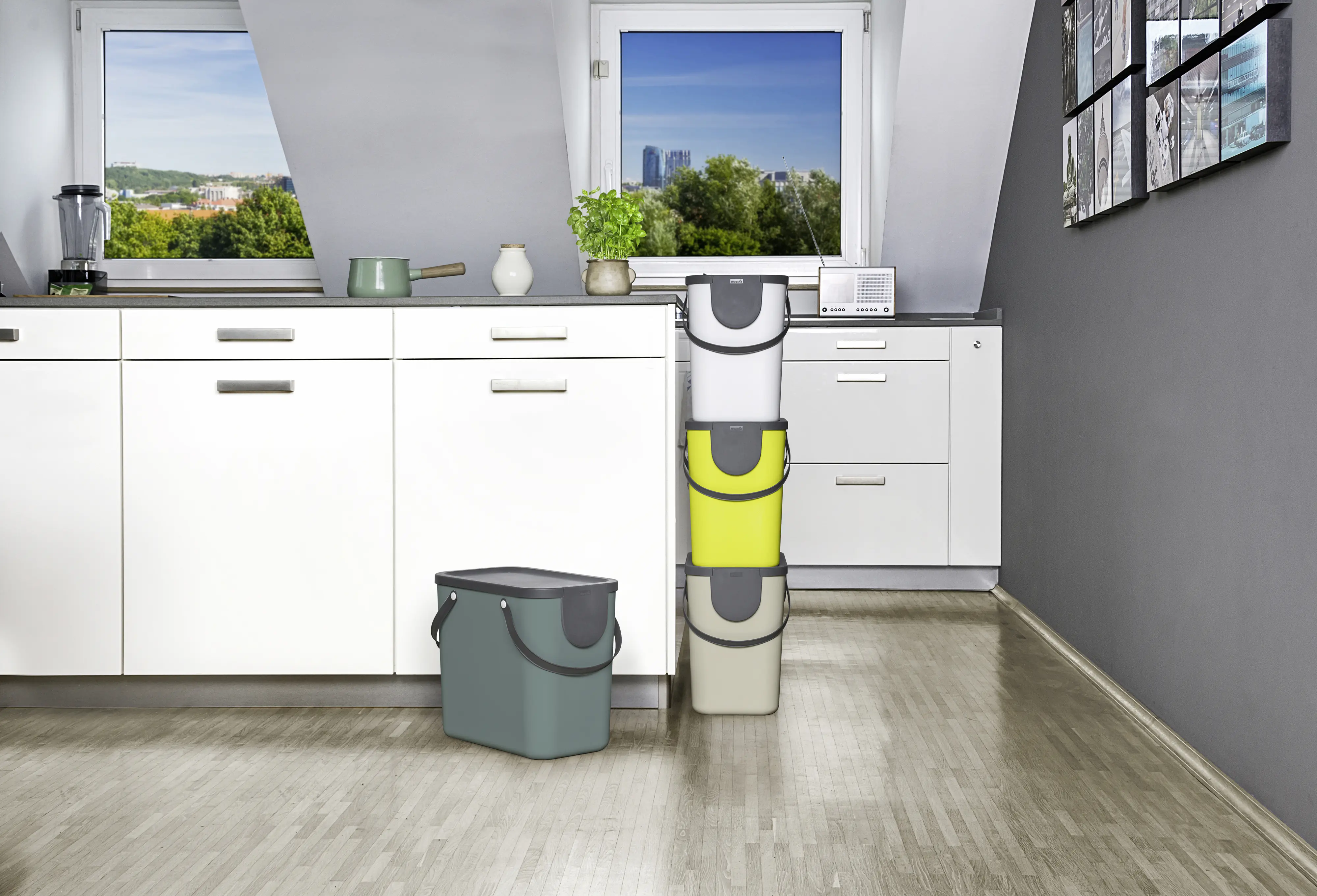 Rotho Mülltrennungssystem Albula 25 L mistletoe white Recyclingbehälter