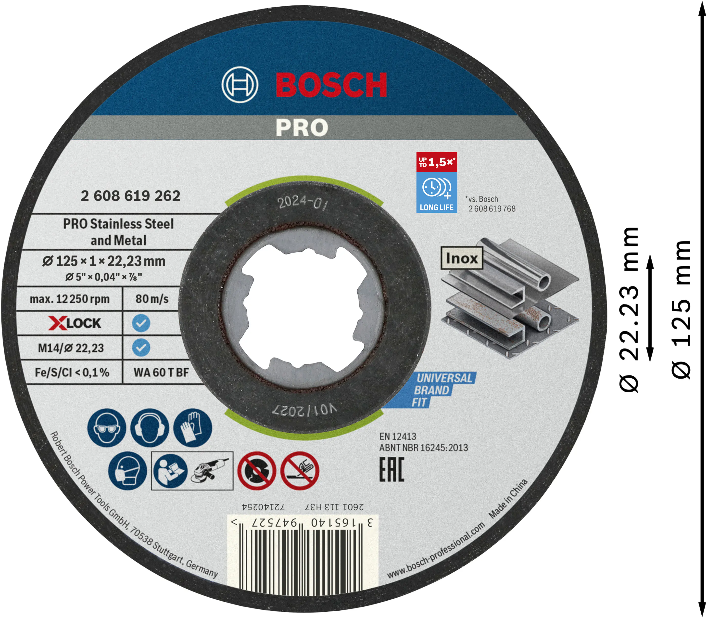 Bosch PRO X-Lock Trennscheibe Stainless Steel and Metal 125 x 22,23 x 1 mm gerade 10-teilig Bosch PRO X-Lock Trennscheibe Stainless Steel and Metal 125 x 22,23 x 1 mm gerade 10-teilig