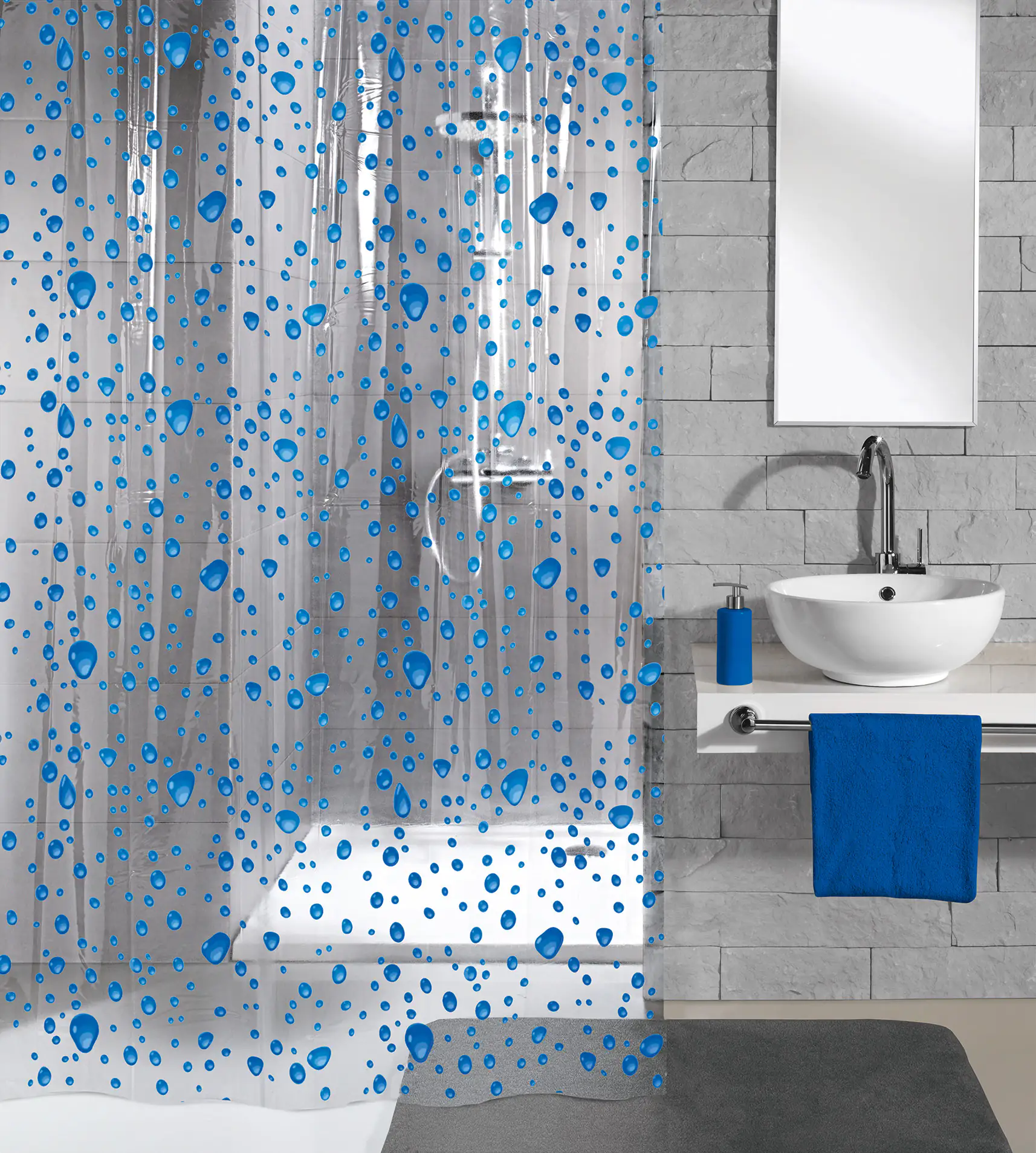 4004478195417_2 Kleine Wolke Duschvorhang Bubble marineblau, 180 x 200 cm