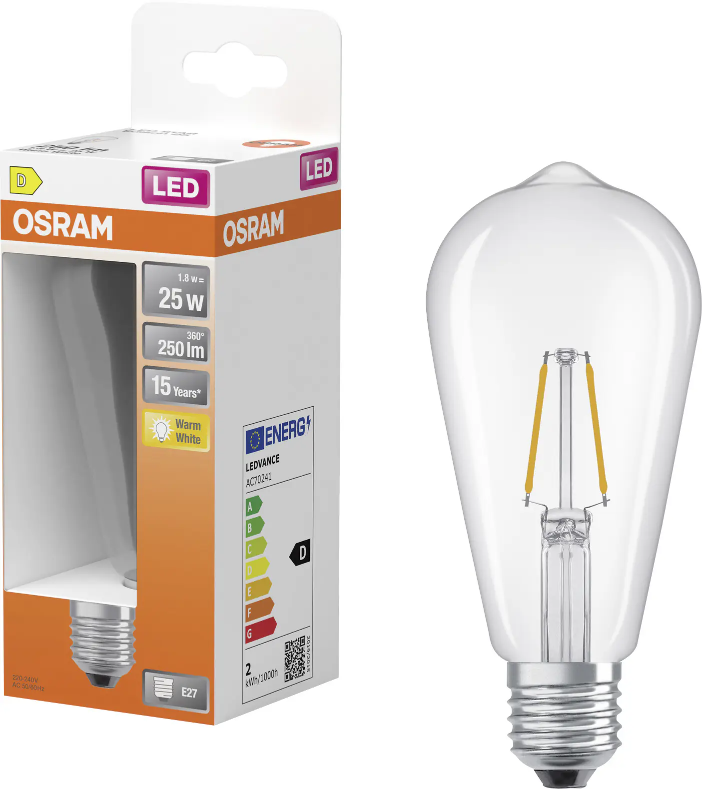 Osram LED Leuchtmittel E27 Star Classic Edison 1,8W klar warmweiß