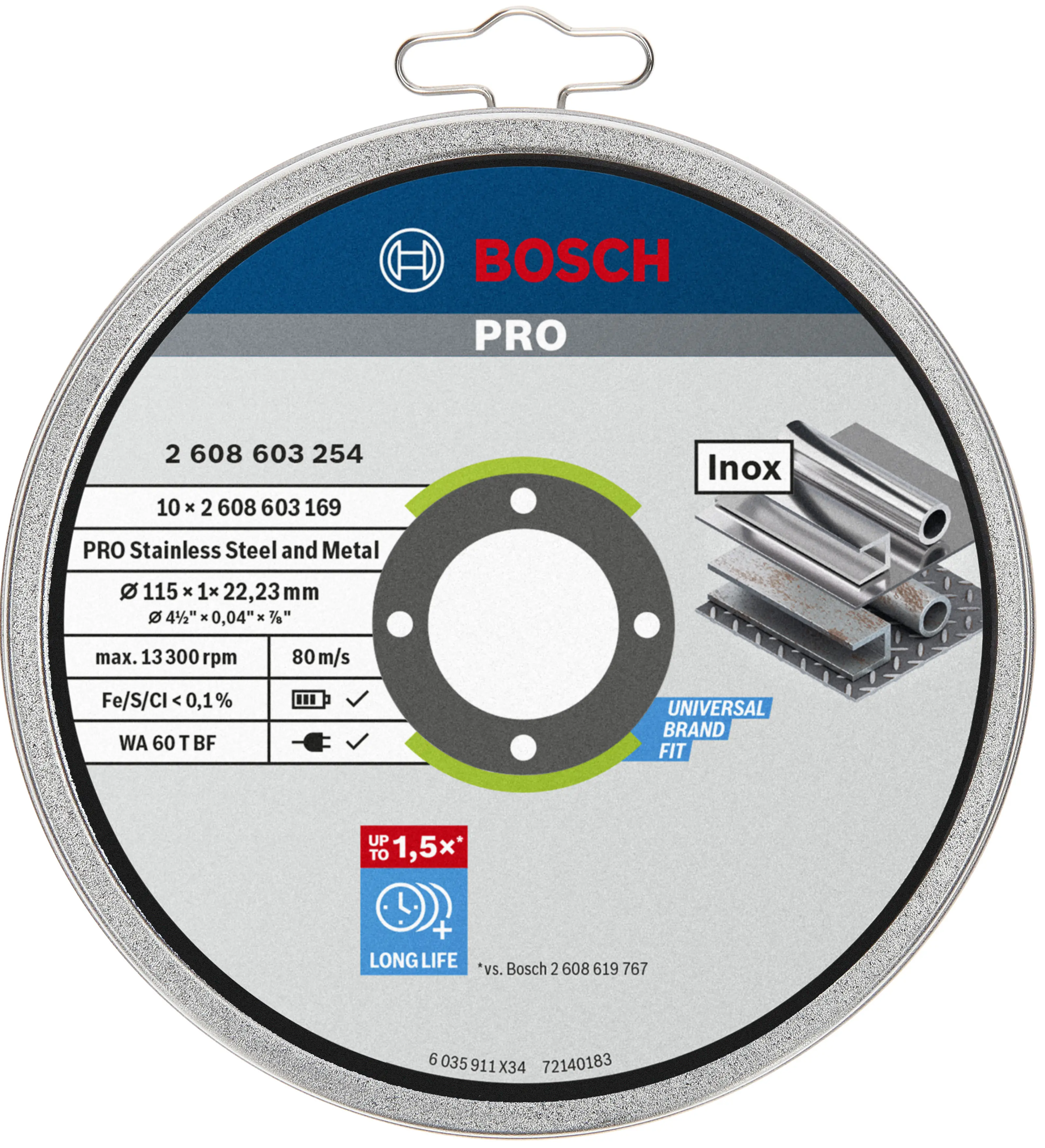 Bosch PRO Trennscheibe Stainless Steel and Metal 115 x 22,23 x 1  mm gerade 10-teilig Bosch PRO Trennscheibe Stainless Steel and Metal 115 x 22,23 x 1  mm gerade 10-teilig