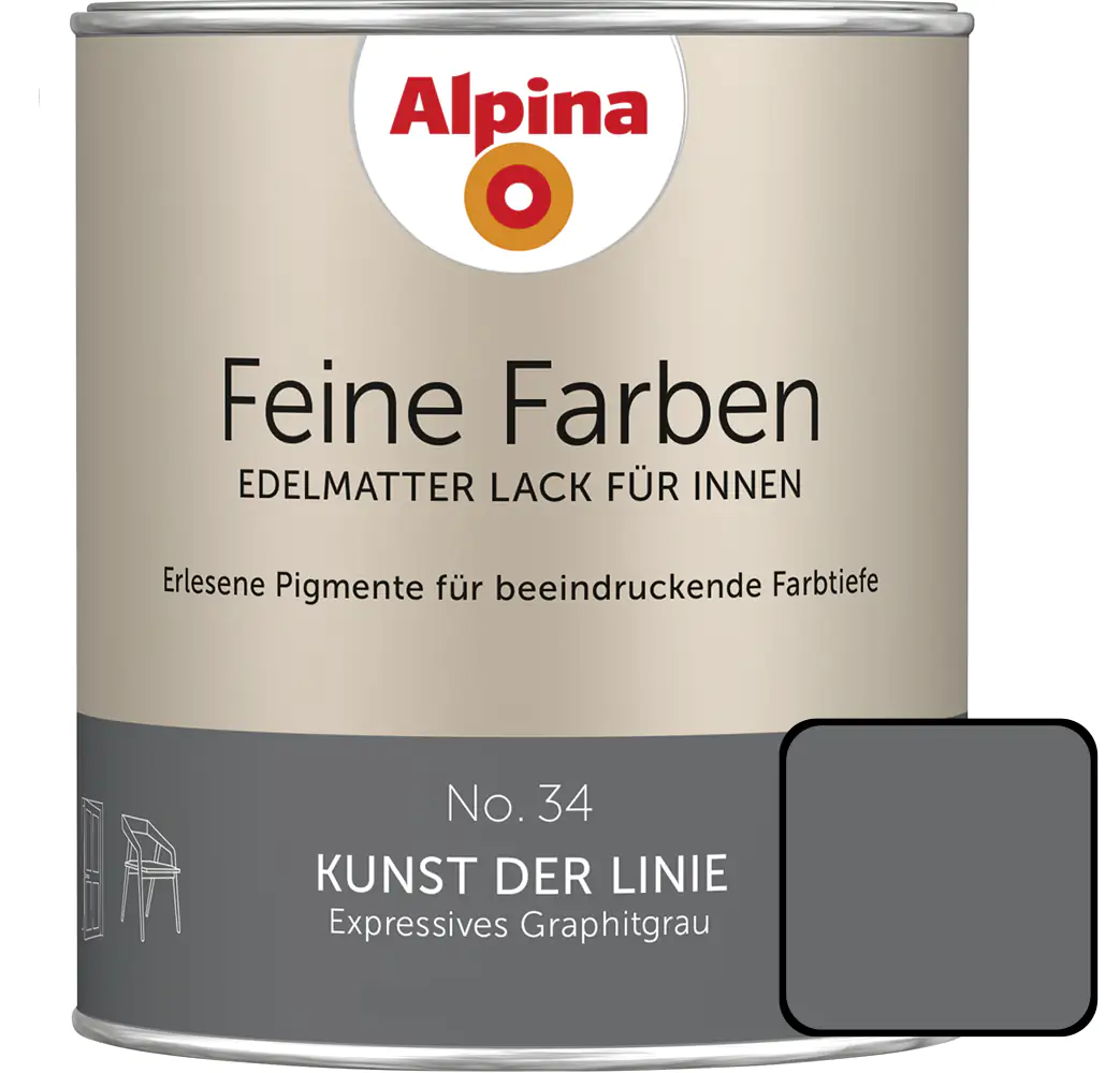 Alpina Feine Farben Lack No. 34 Kunst der Linie  graphitgrau edelmatt 750 ml Alpina Feine Farben Lack No. 34 Kunst der Linie  graphitgrau edelmatt 750 ml