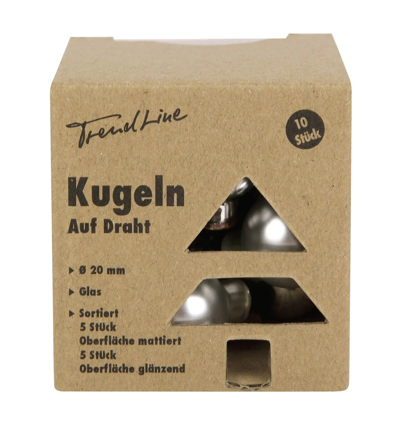 TrendLine Weihnachtskugeln aus Glas auf Draht Ø 2 cm weiß-silber 10 Stück