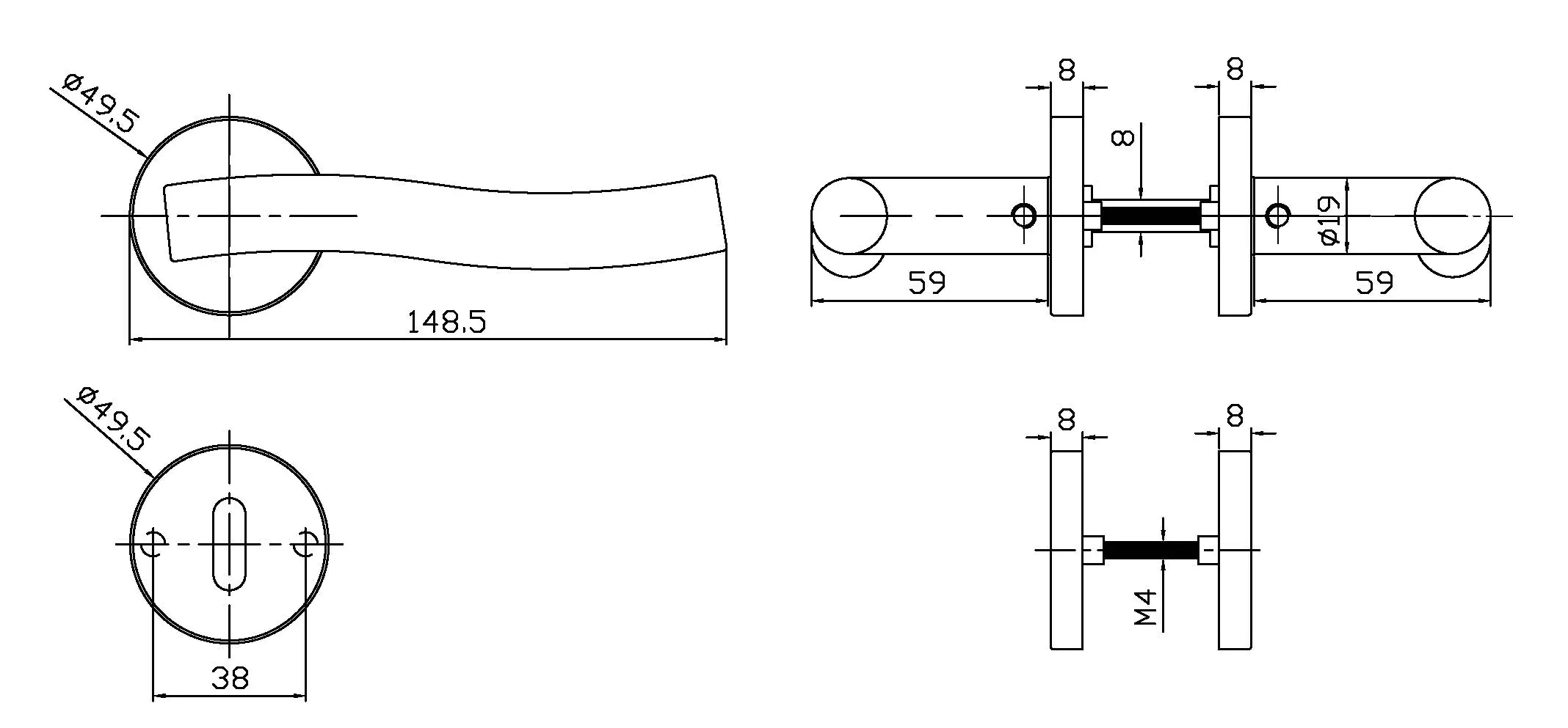 TrendLine BB-Rosettengarnitur Edelstahl Ø 5 cm rund welliger Griff