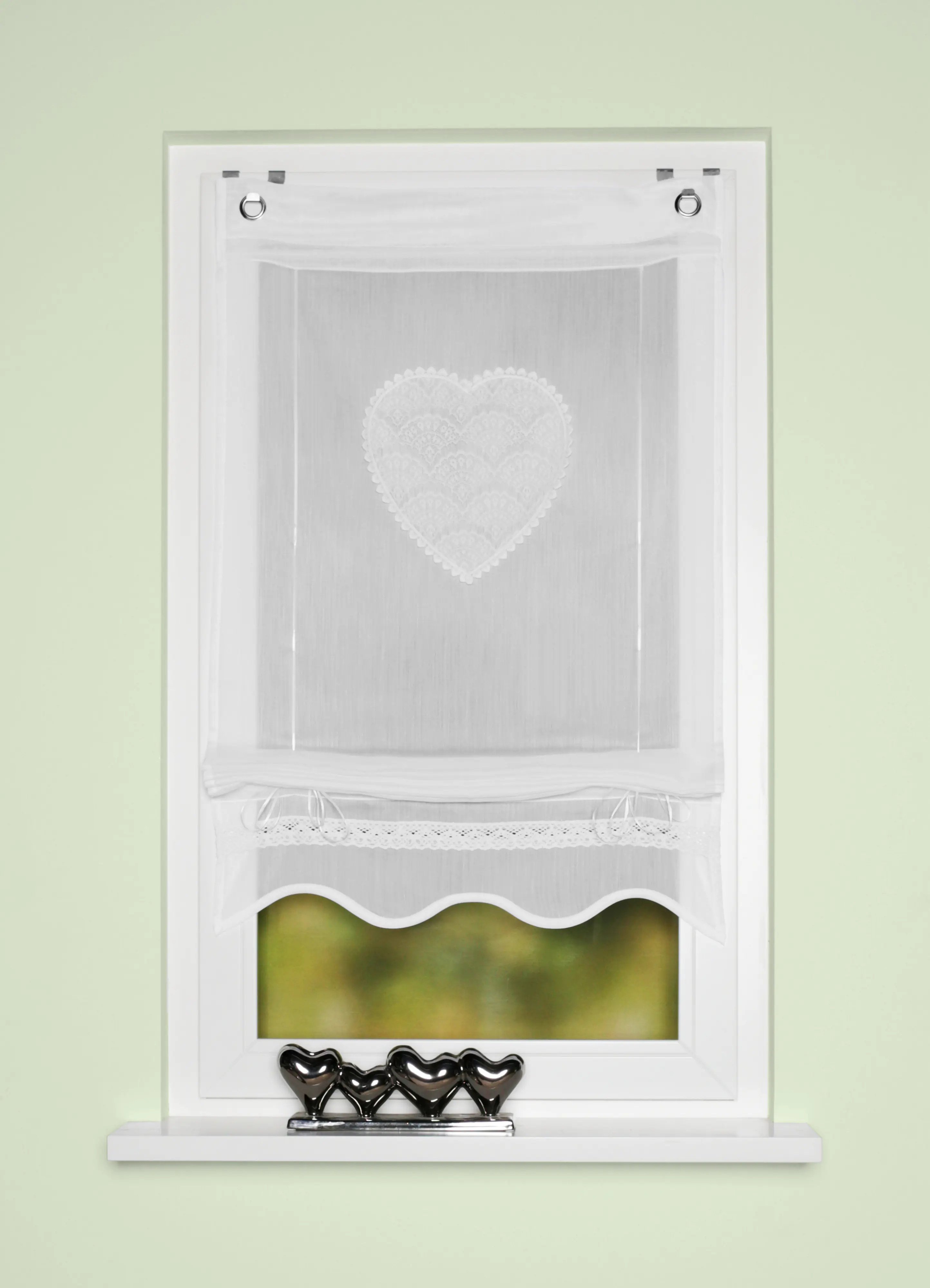 Bändchenrollo bestickt Corazon weiß 130 x 45 cm 