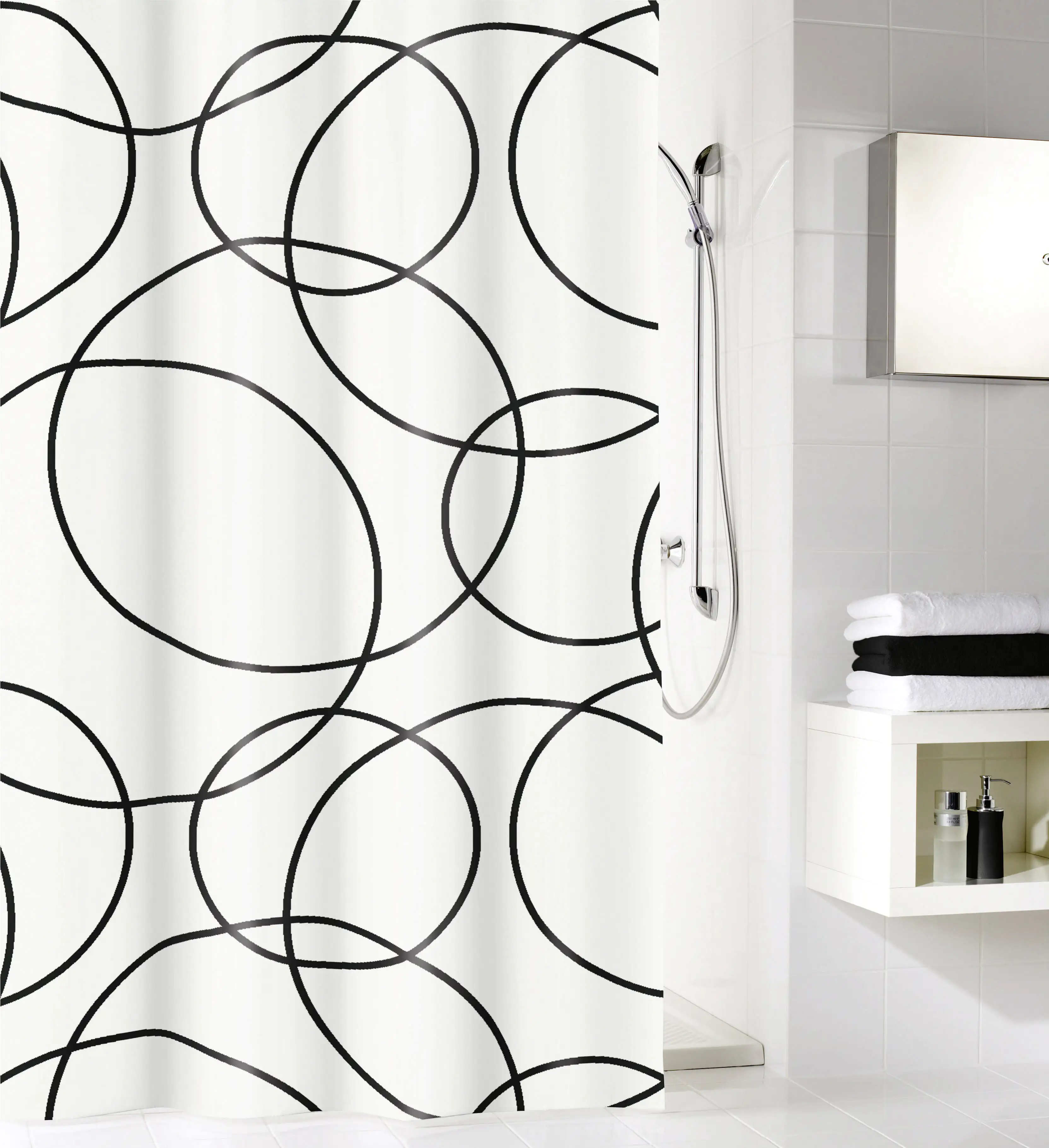4004478266506_2795572 Kleine Wolke Duschvorhang Rings schwarz-weiß, 180 x 200 cm