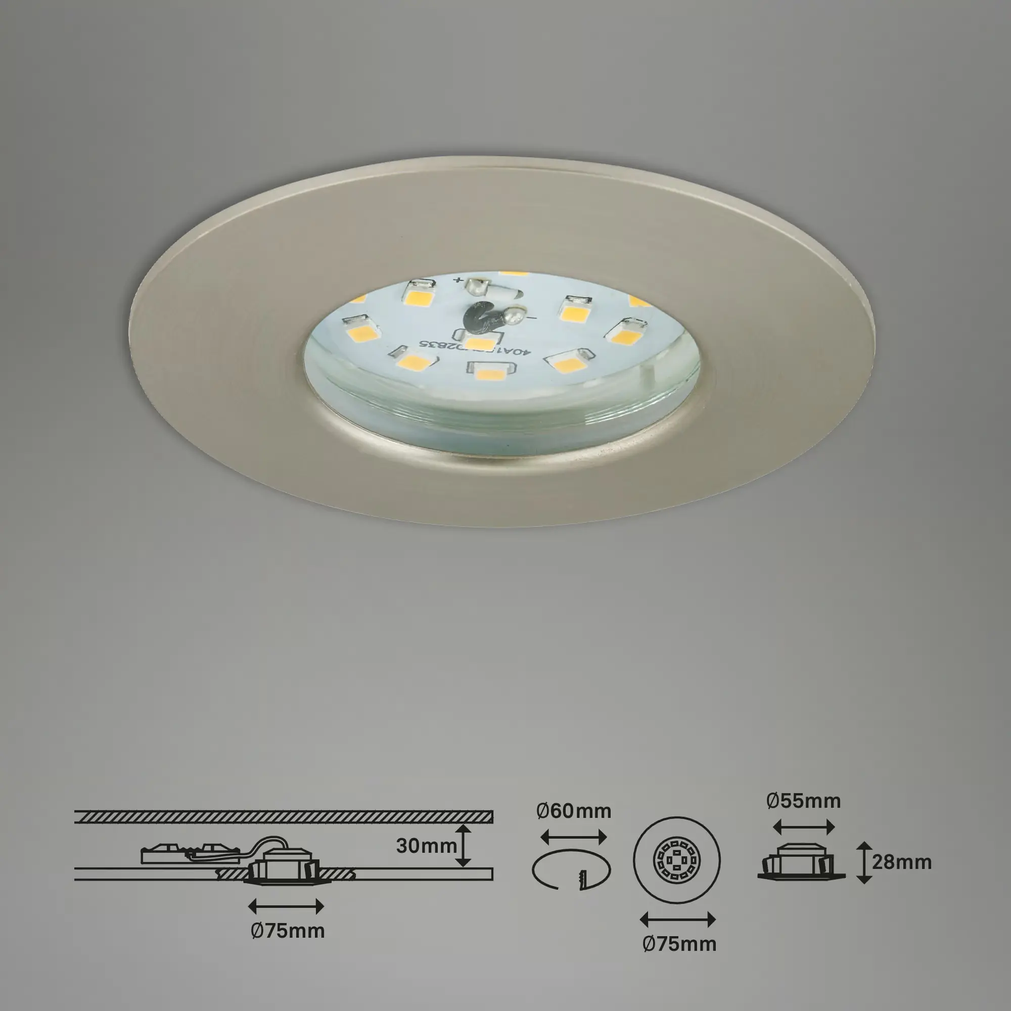 Briloner 3er Set LED Einbauleuchten Attach nickel-matt Ø 7,5 cm Briloner 3er Set LED Einbauleuchten Attach nickel-matt Ø 7,5 cm
