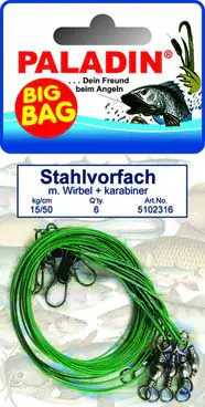 Paladin BigBag Stahlvorfach Wirbel Gr. 6 + Karabiner 15 kg / 50cm