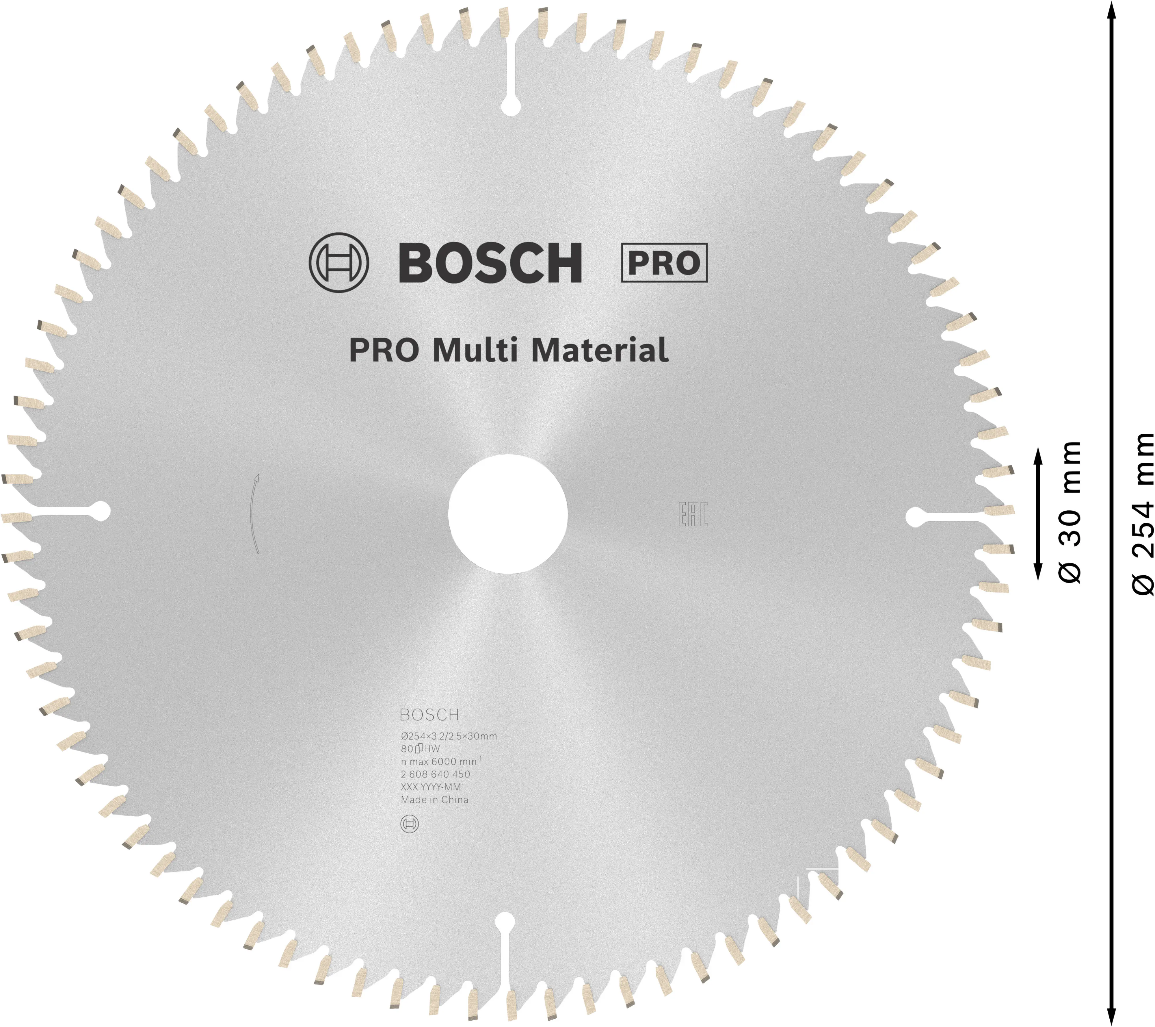 Bosch PRO Multi-Material Kreissägeblatt 254 x 3,2 x 30 mm T80 Bosch PRO Multi-Material Kreissägeblatt 254 x 3,2 x 30 mm T80