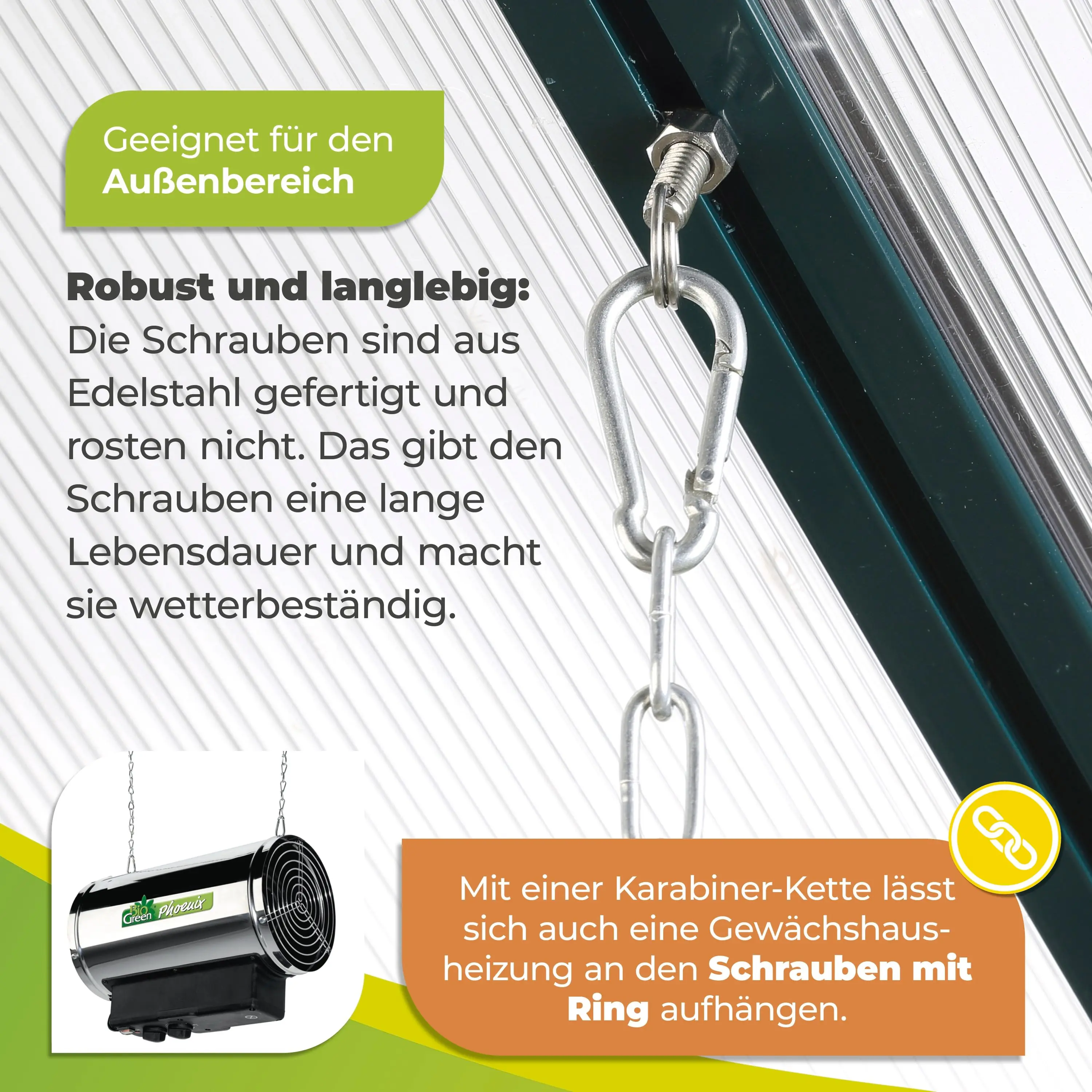 BioGreen Hammerkopfschrauben rostfrei mit Mutter & Ring-Öse M6 x 15 mm – 5 Stück Edelstahl