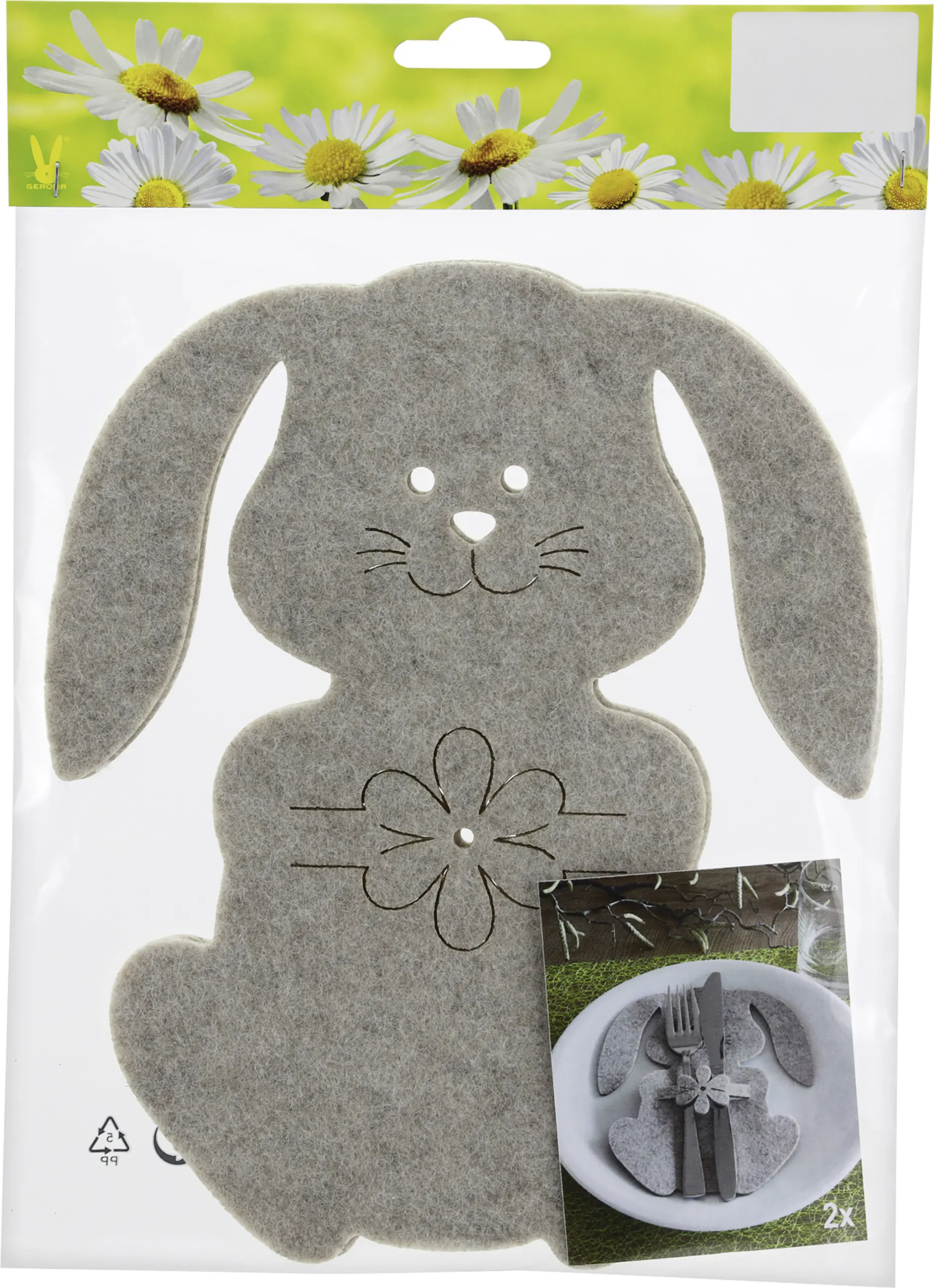 Besteckhalter Filz Hase 2 Stück 20 x 17 cm hellgrau