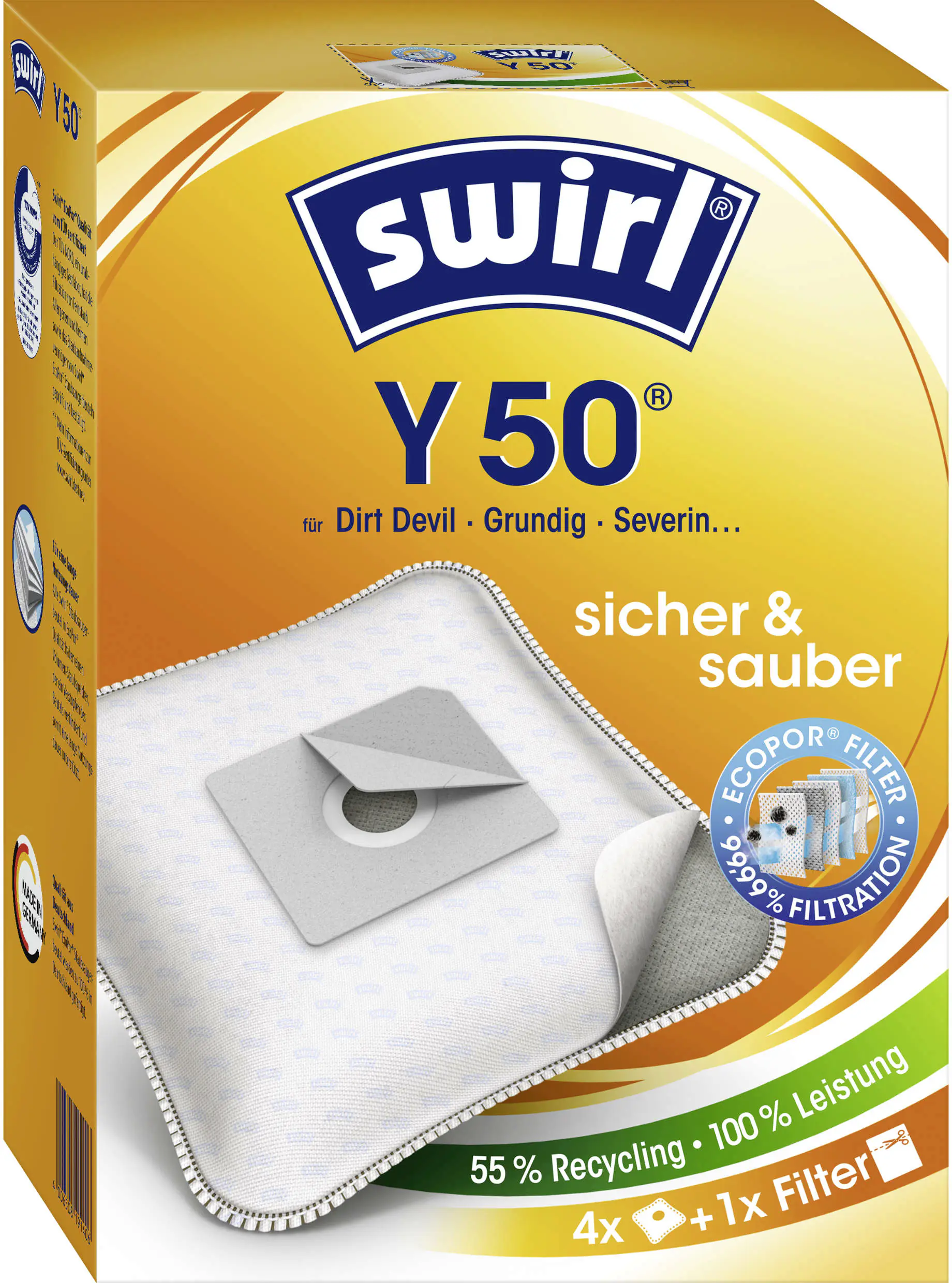 Swirl Y 50 EcoPor Staubsaugerbeutel 4 Staubbeutel + 1 Filter