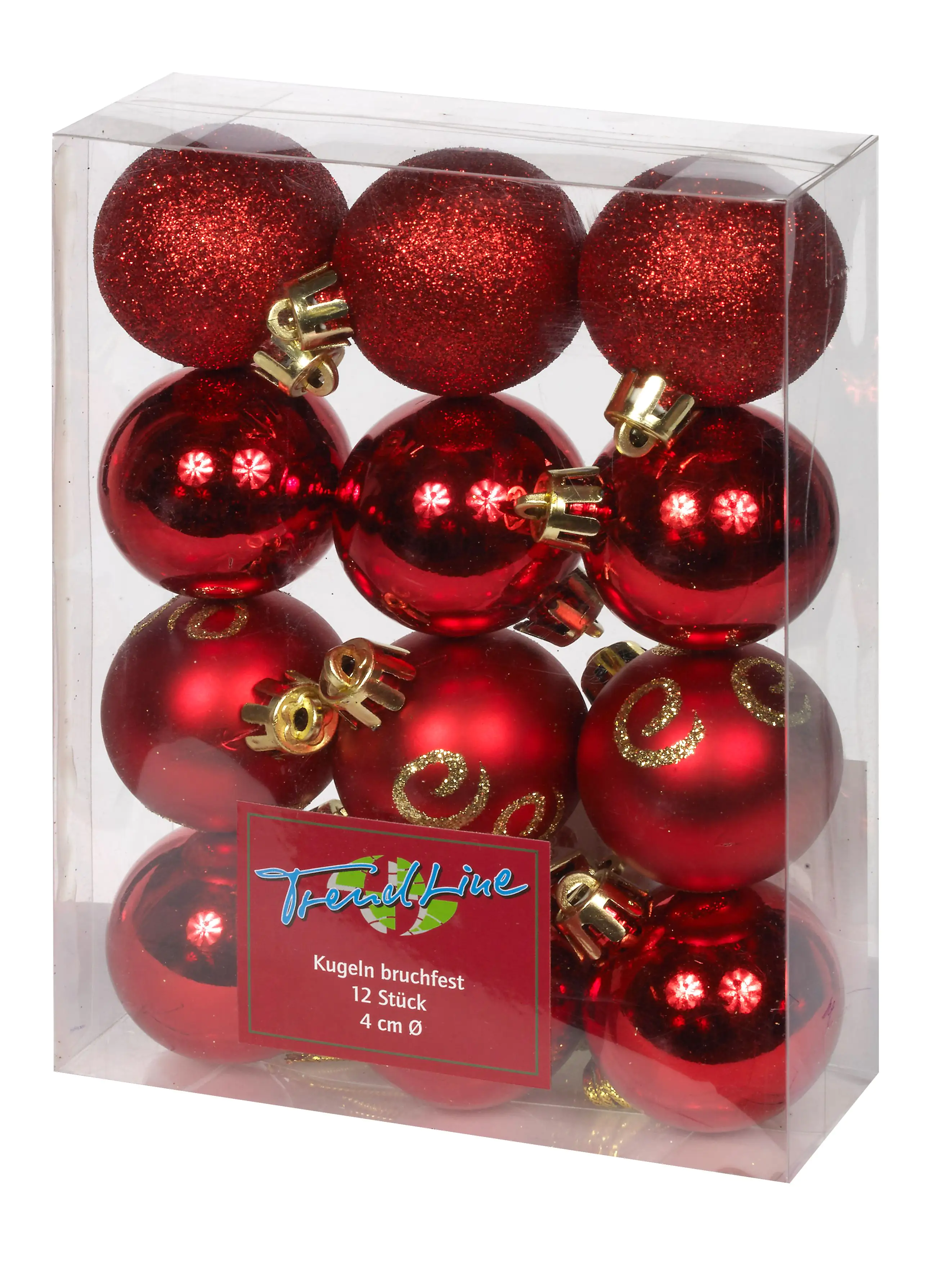 2076601527152 TrendLine Weihnachtskugeln bruchfest, langlebig Ø 4 cm rot 12 Stück