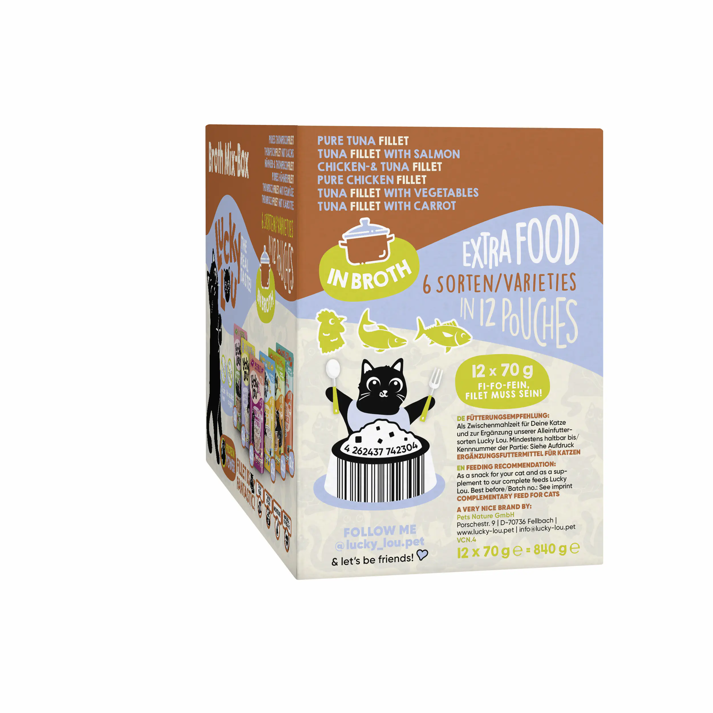 Lucky Lou Extrafood Katzennassfutter Adult getreidefrei 12 x 70 g Sud-Mix-Box