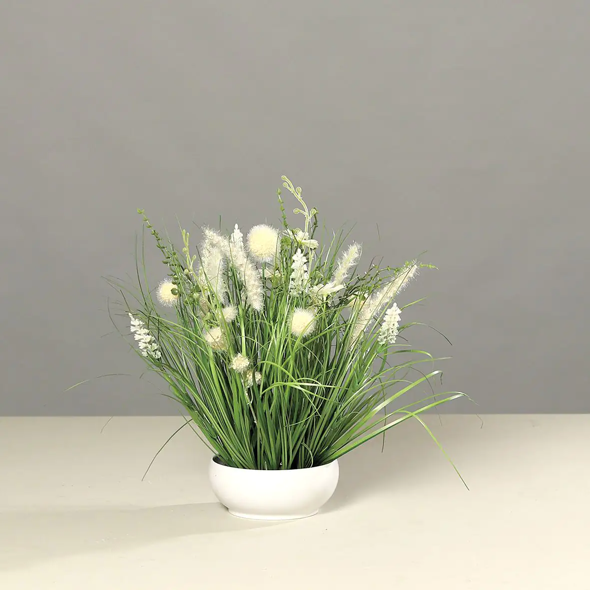 DPI künstliche Wiesenblumen in Kunststoffschale creme 40 cm