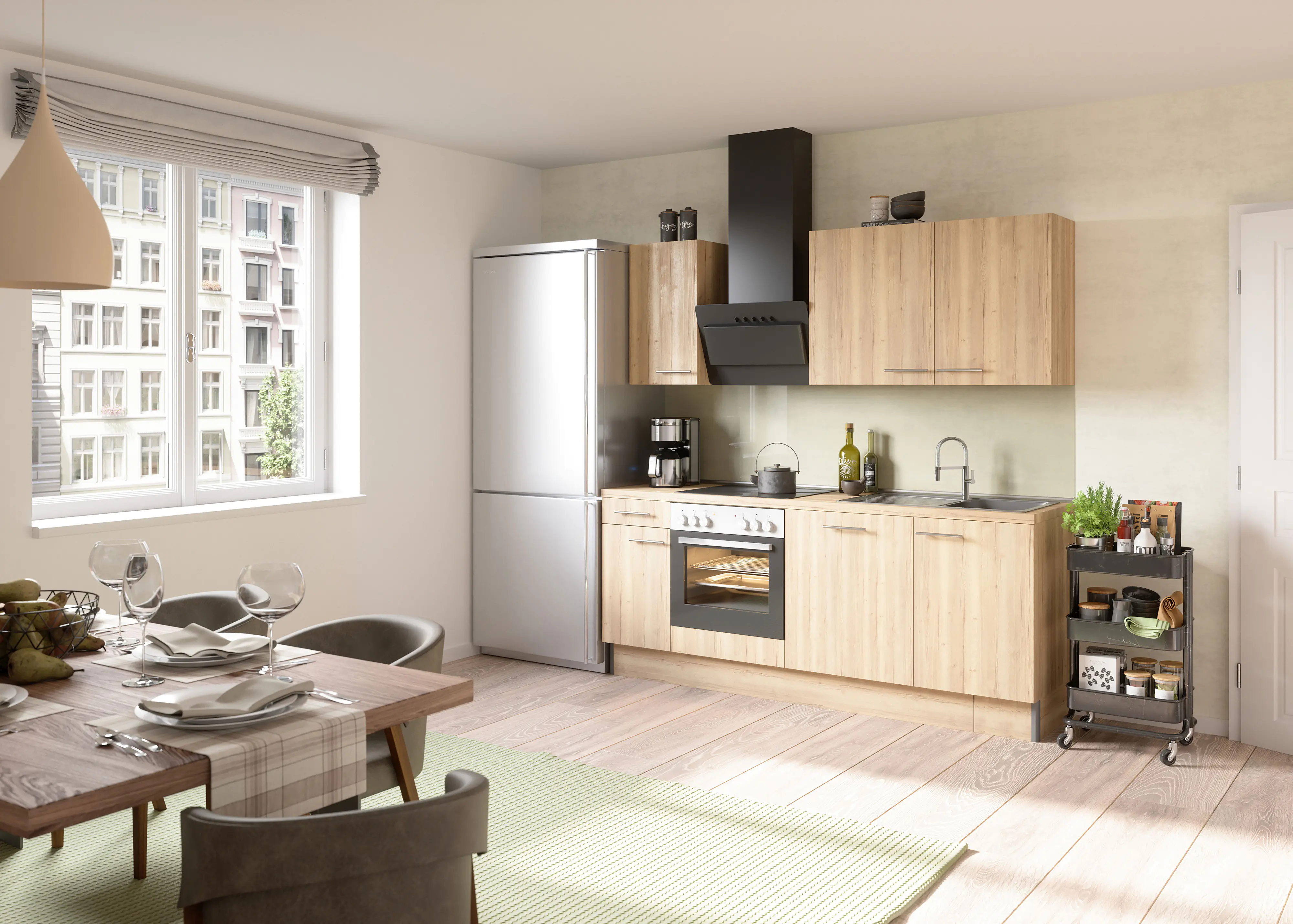 Optifit Küchenzeile Erik mit E-Geräte ohne Kühlschrank Wildeiche 210 cm