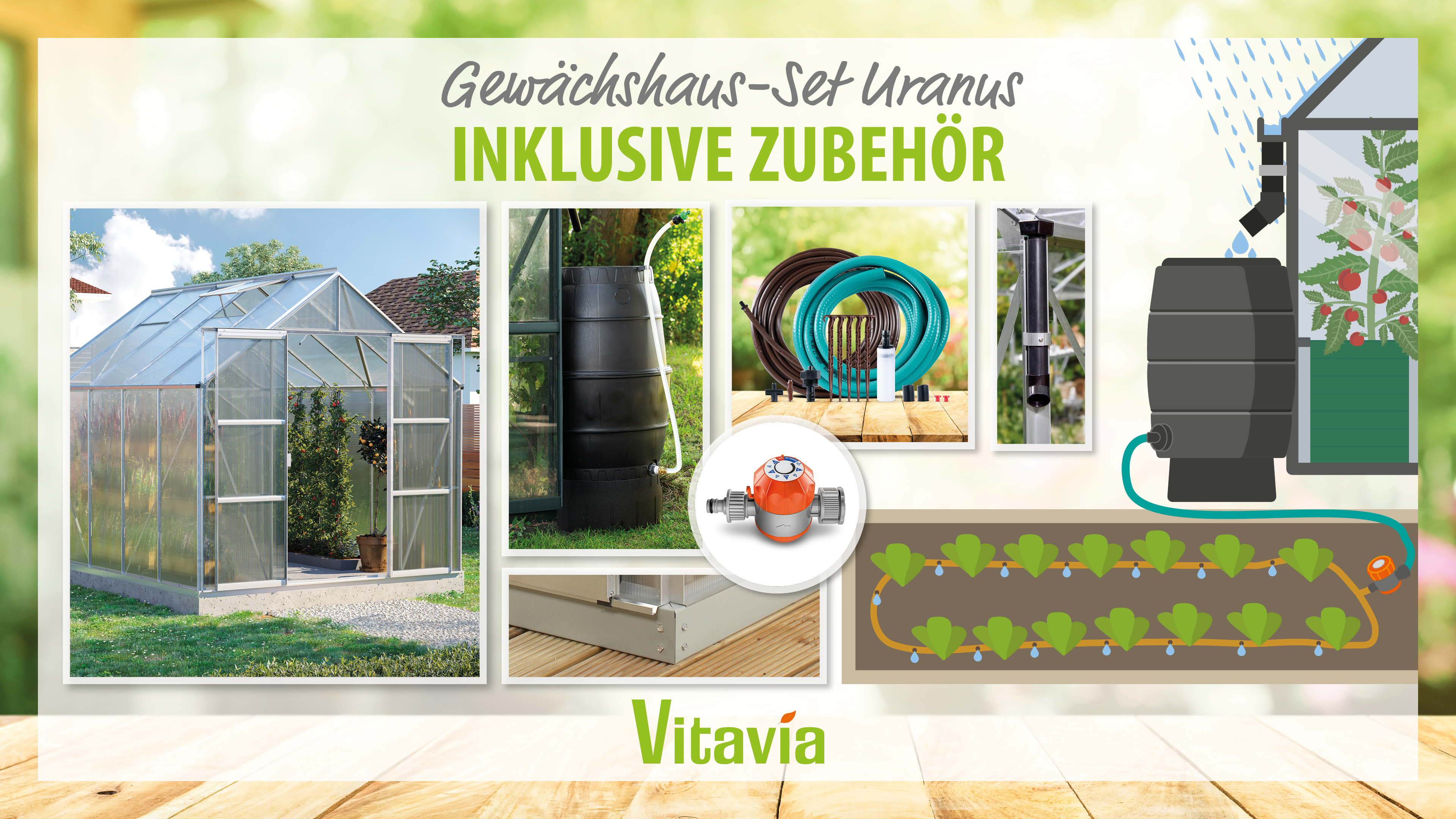 Vitavia Gewächshaus-Set Uranus 8300 HKP 6 mm alu 254 x 317 cm 