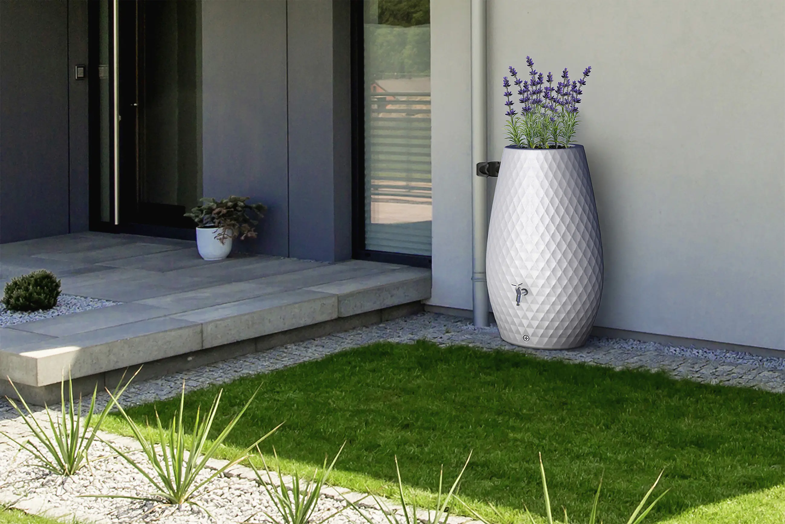 Garantia Regentonne Triagon 2in1 oval inkl. Pflanzschale 230 L arctic