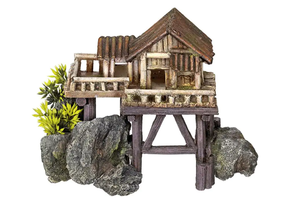 Nobby Aqua Ornaments HOLZHAUS mit Pflanzen 23 x 12,3 x 17 cm