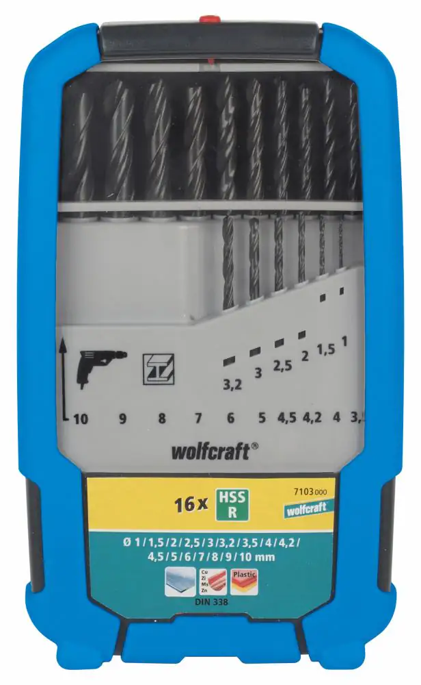 Wolfcraft Metallbohrer-Set HSS rollgewalzt Ø 1 - 10 mm 16-teilig Rundschaft