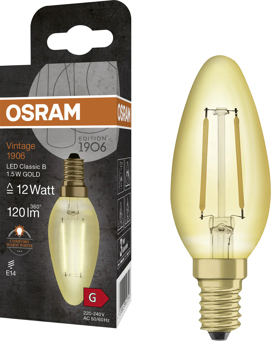 Osram LED Kerzenlampe E14 1,5 W warmweiß amber