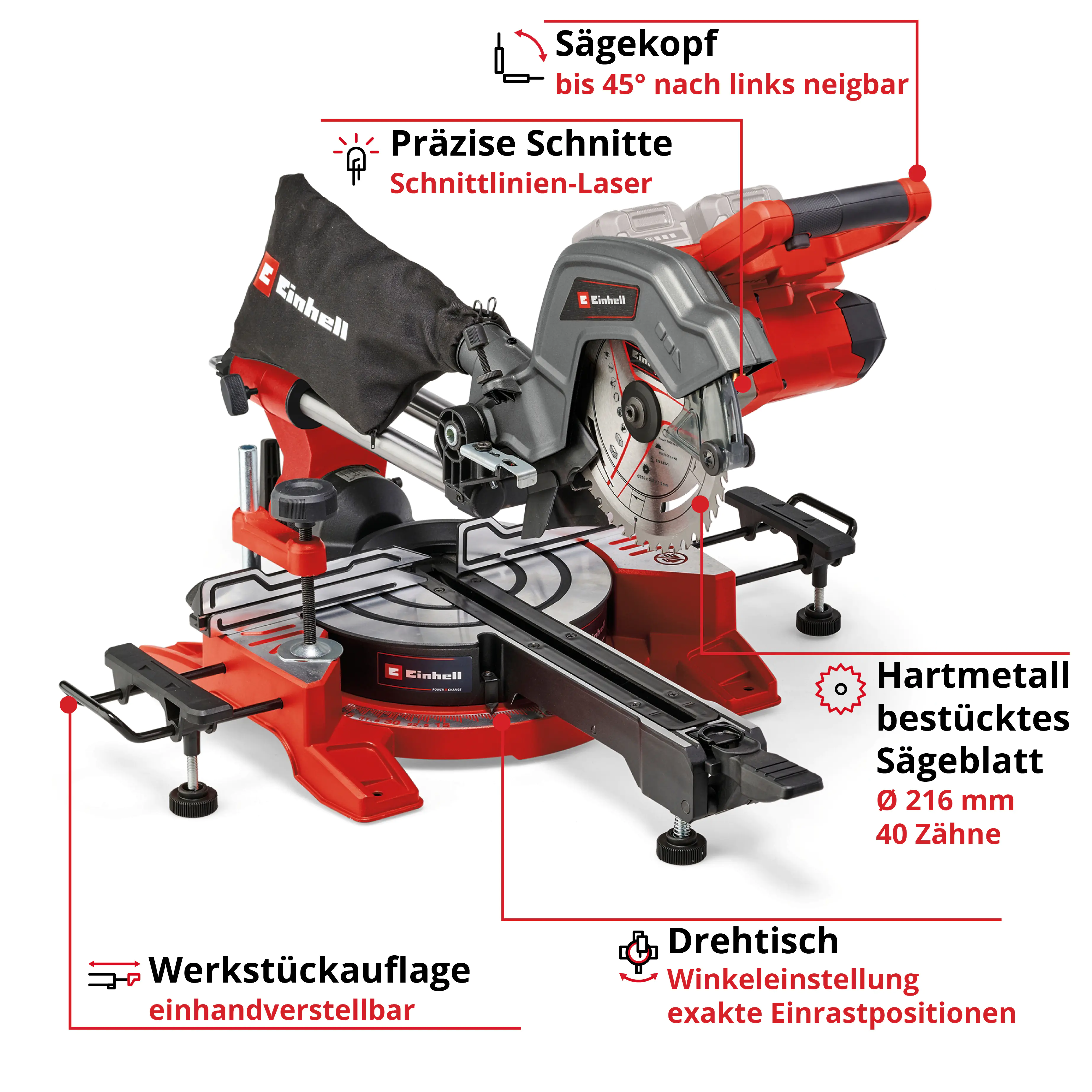 Einhell Expert Akku-Zug-Kapp-Gehrungssäge TE-SM 36/8 L Li Solo Einhell Expert Akku-Zug-Kapp-Gehrungssäge TE-SM 36/8 L Li Solo