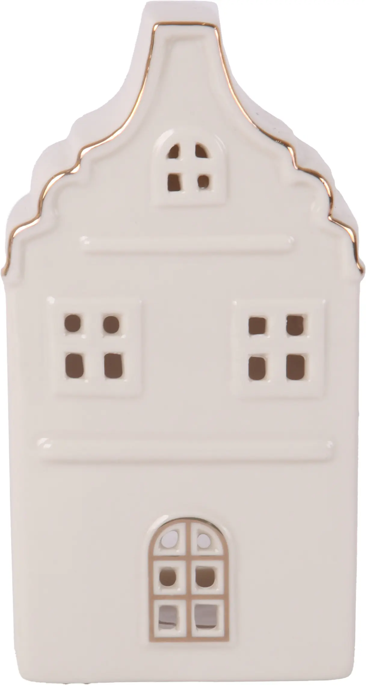 Windlicht Haus Keramik 15 x 8 cm weiß gold