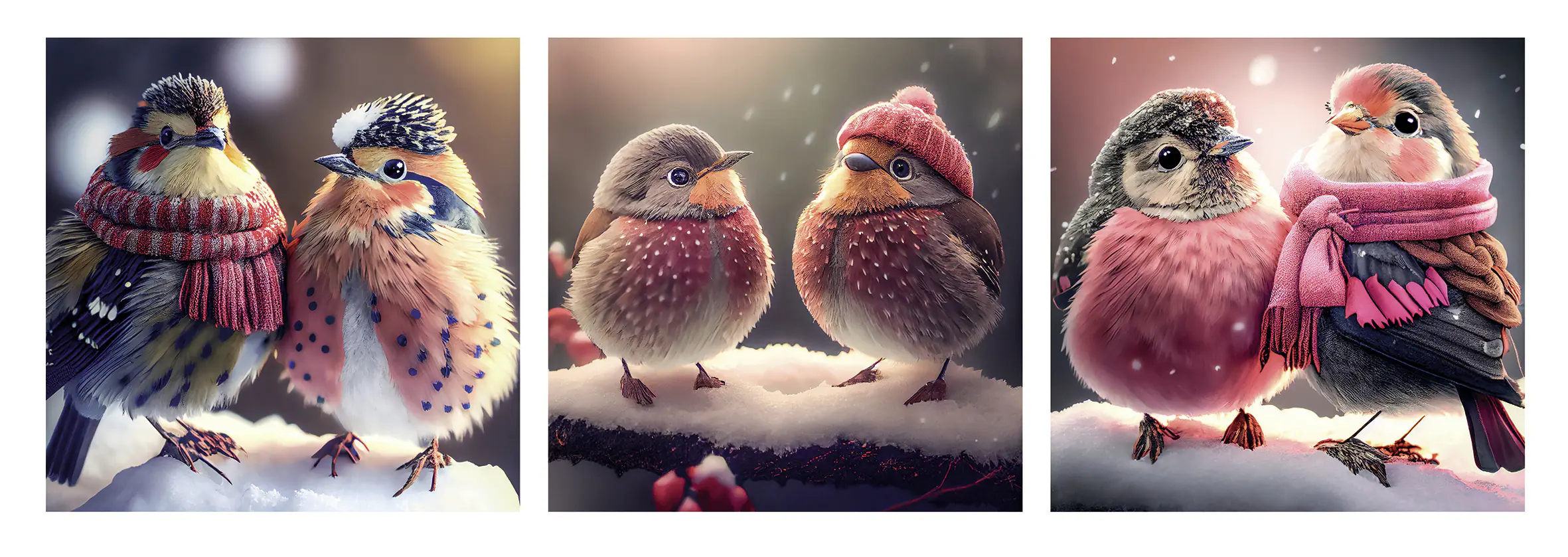 Keilrahmenbild kleine Vögel 25 x 25 cm 3 Stück