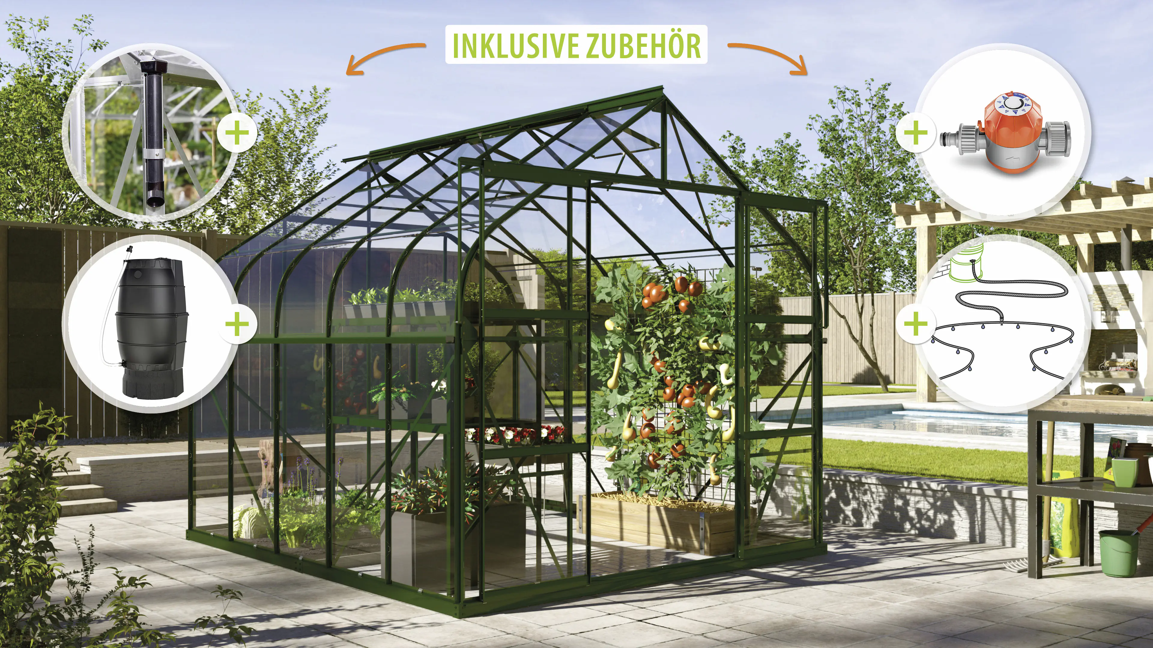 Vitavia Gewächshaus-Set Dione 8300 ESG 3 mm smaragd 254 x 317 cm 