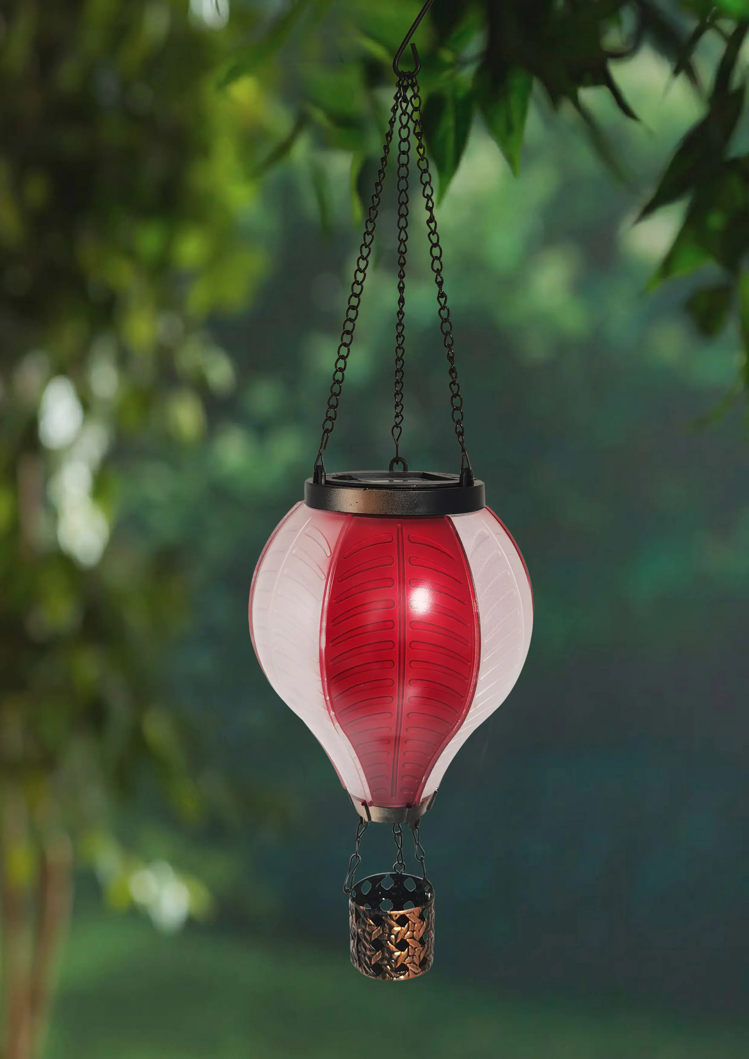 Dapo LED Solarleuchte Heißluftballon mit Flammeeffekt rot/weiß warmweiß