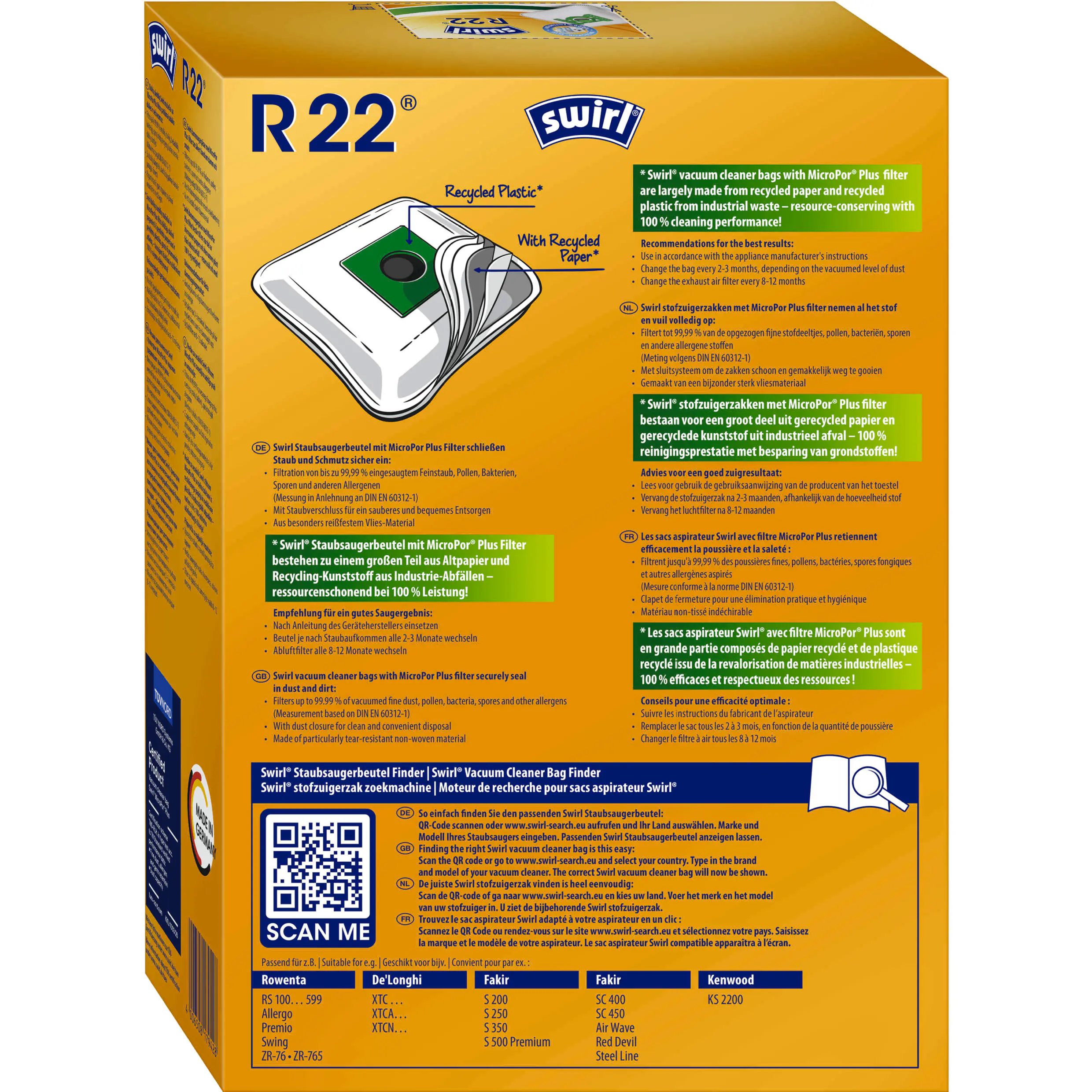 Swirl R 22 EcoPor Staubsaugerbeutel 4 Staubbeutel + 1 Filter