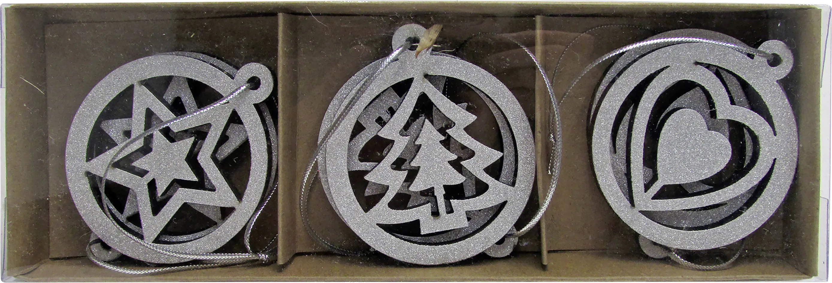 Dekohänger Weihnachten Holz Ø 6 cm silber 6 Stück