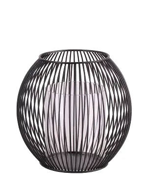 TrendLine Deko Eisen-Glas Windlicht rund Ø 18,5 x 17 cm schwarz