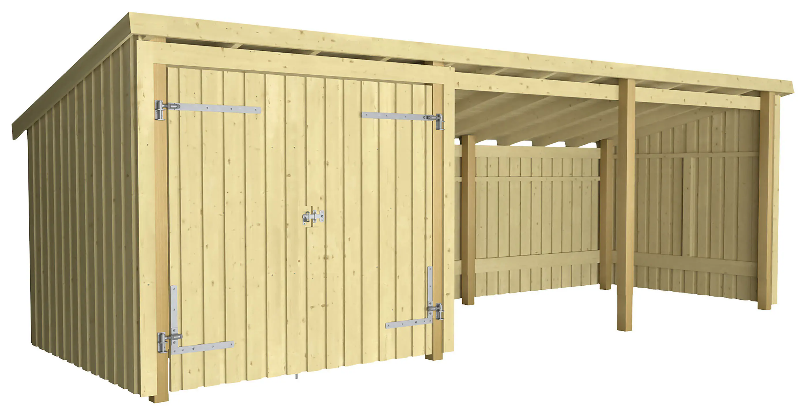 Plus Gartenhaus Nordic Multi 619 x 208 cm natur mit Doppeltür, offen